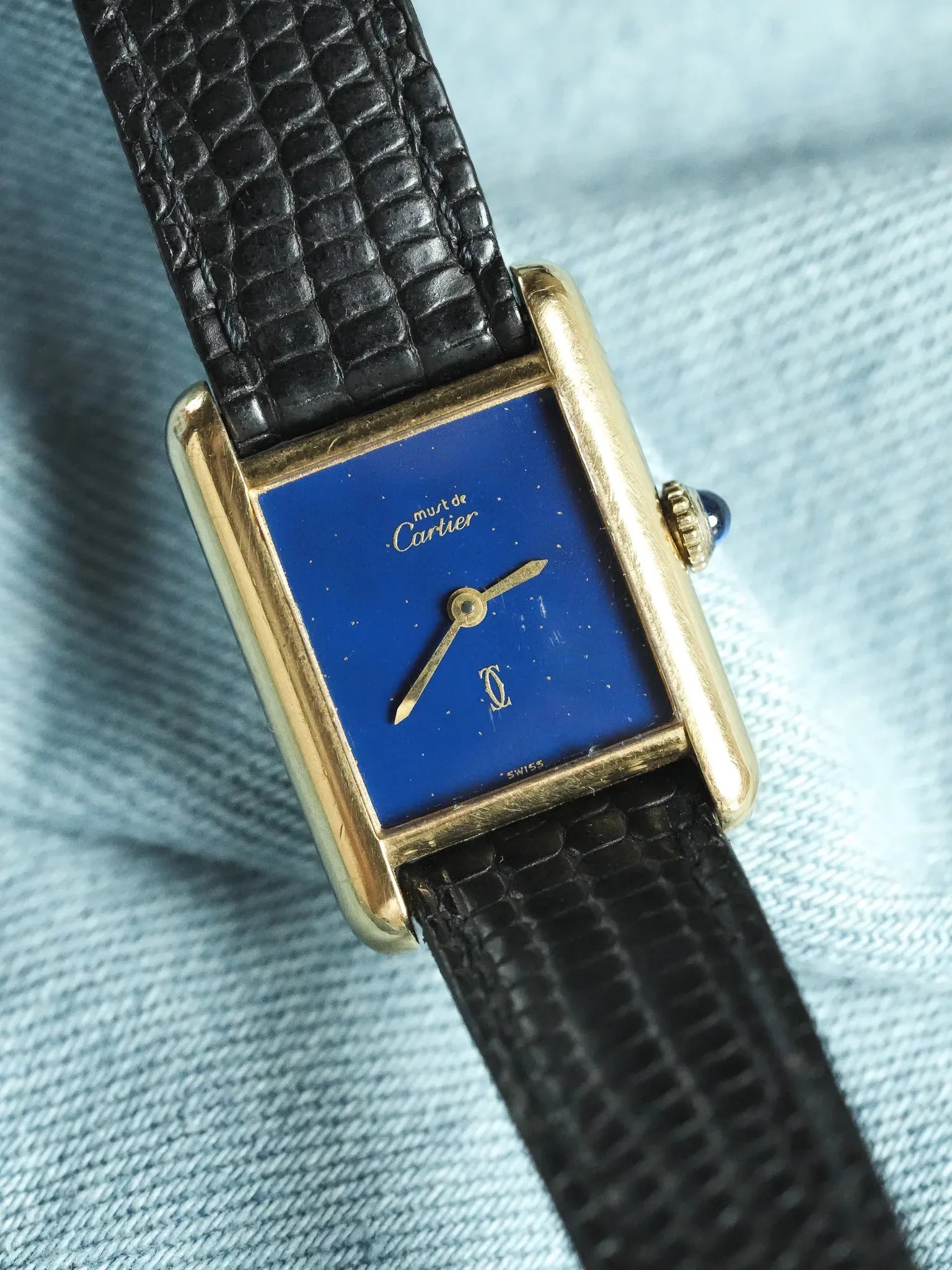 Cartier - Tank SM Must Vermeil Lapis Lazuli - 1980s - Atelier Victor - Vintage Shop