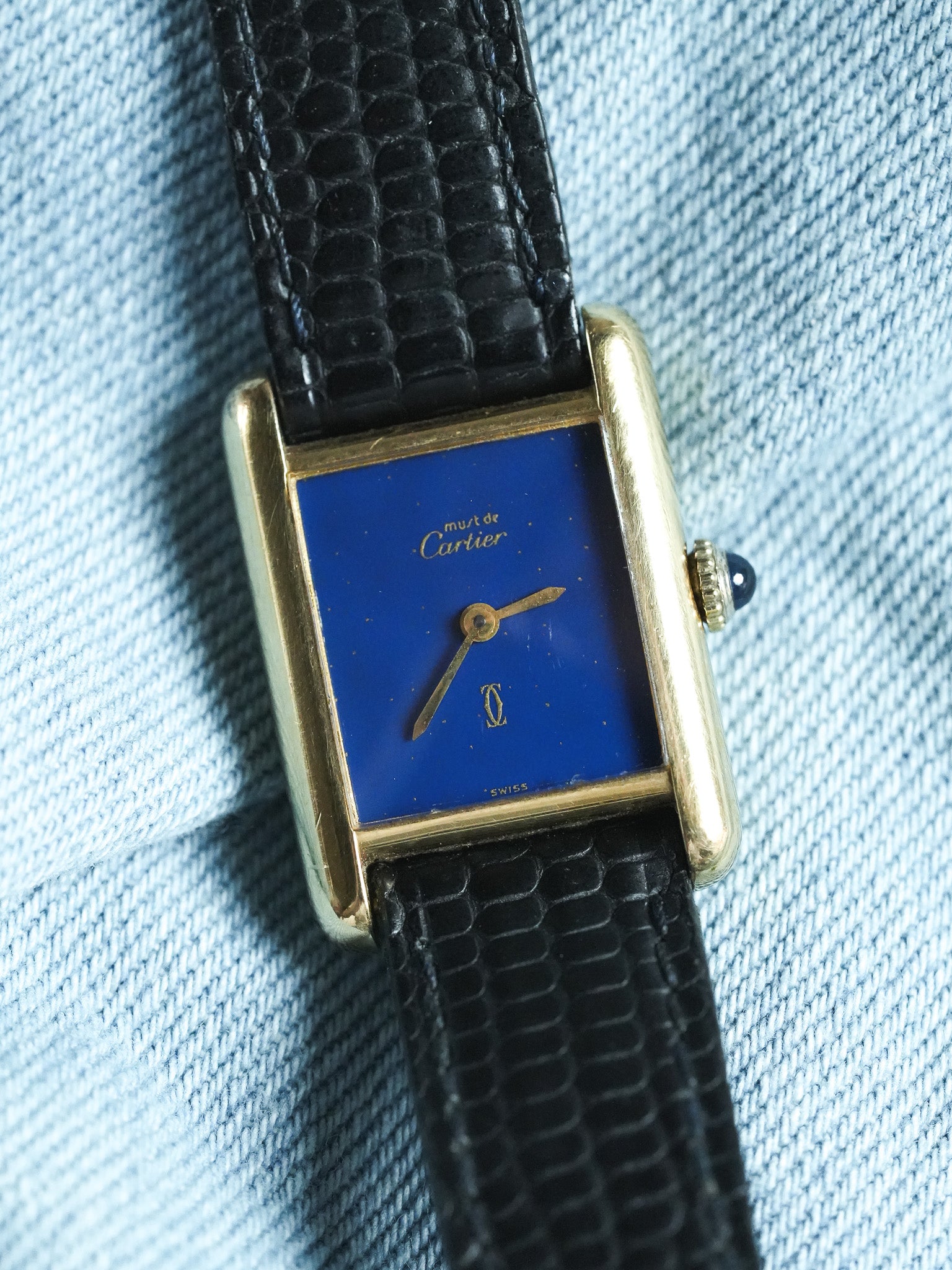 Cartier - Tank SM Must Vermeil Lapis Lazuli - 1980s - Atelier Victor - Vintage Shop