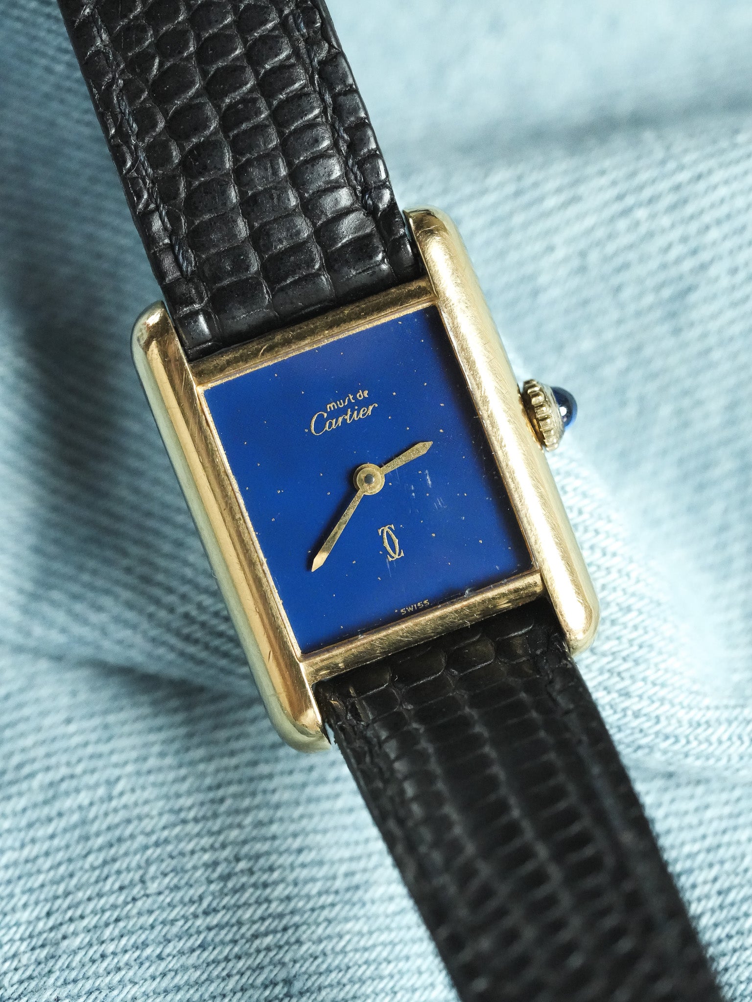 Cartier - Tank SM Must Vermeil Lapis Lazuli - 1980s - Atelier Victor - Vintage Shop