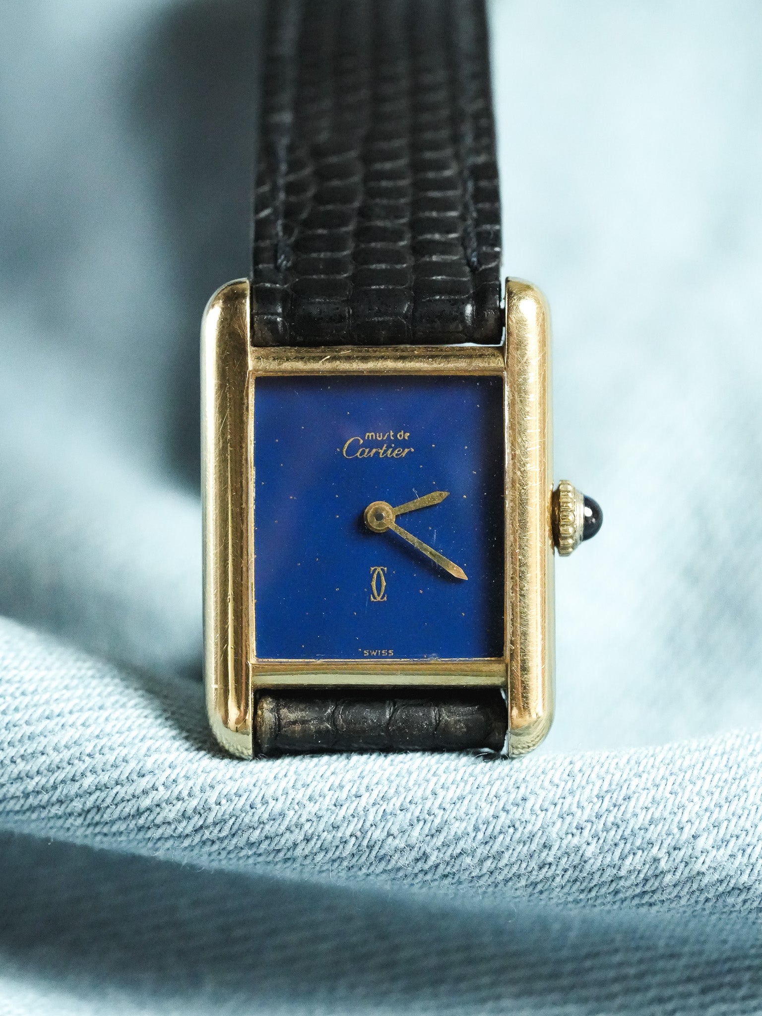 Cartier - Tank SM Must Vermeil Lapis Lazuli - 1980s - Atelier Victor - Vintage Shop