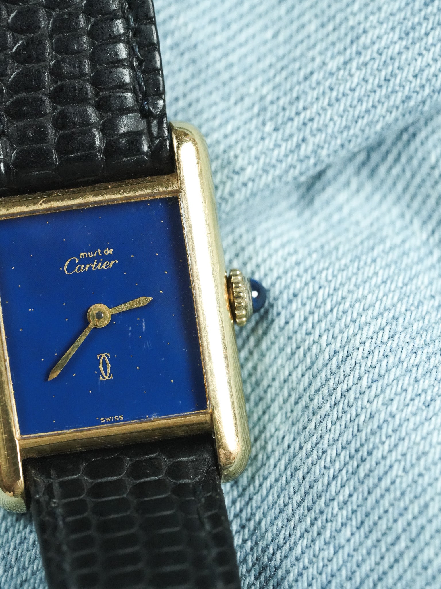 Cartier - Tank SM Must Vermeil Lapis Lazuli - 1980s - Atelier Victor - Vintage Shop