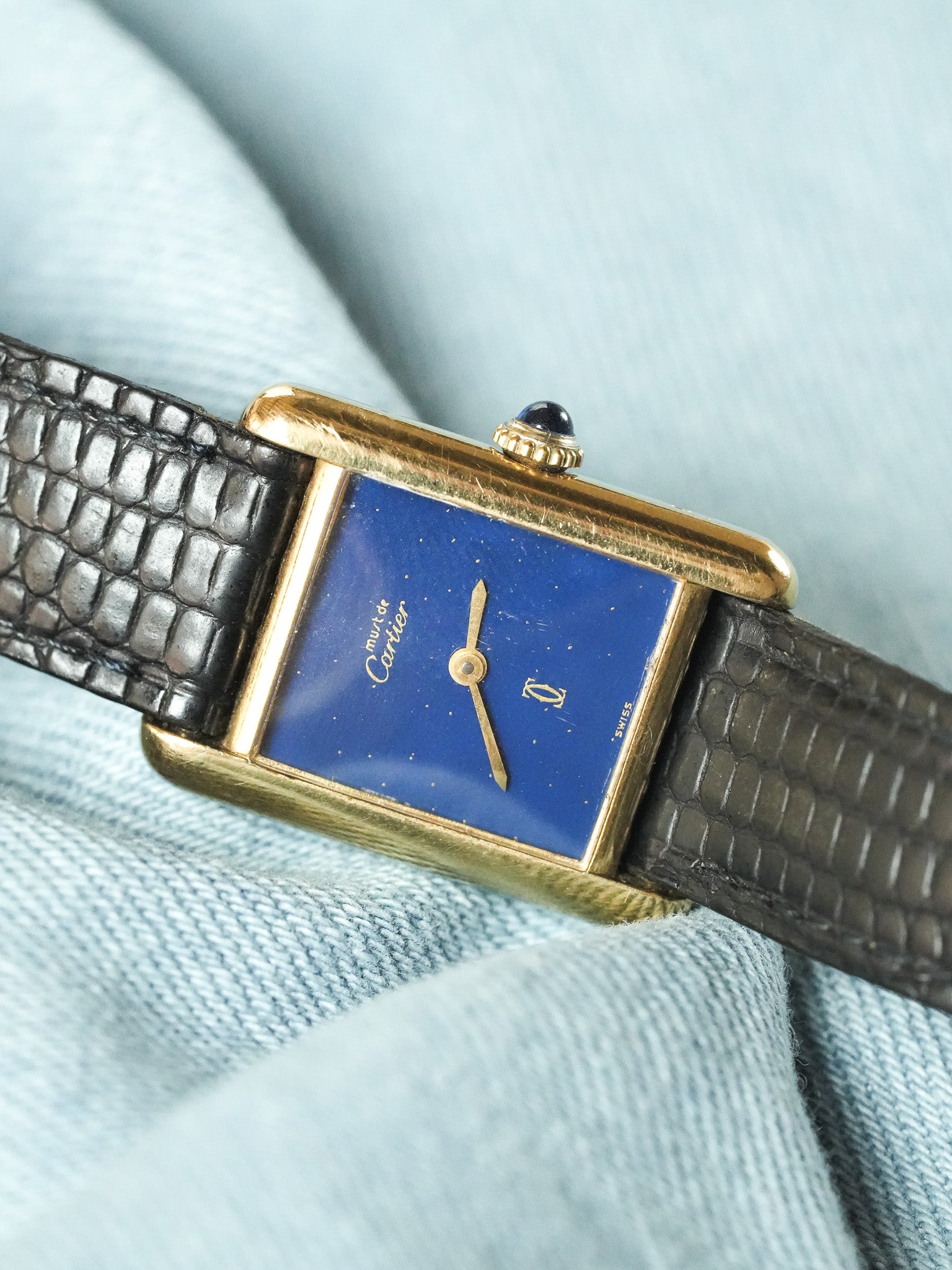 Cartier - Tank SM Must Vermeil Lapis Lazuli - 1980s - Atelier Victor - Vintage Shop