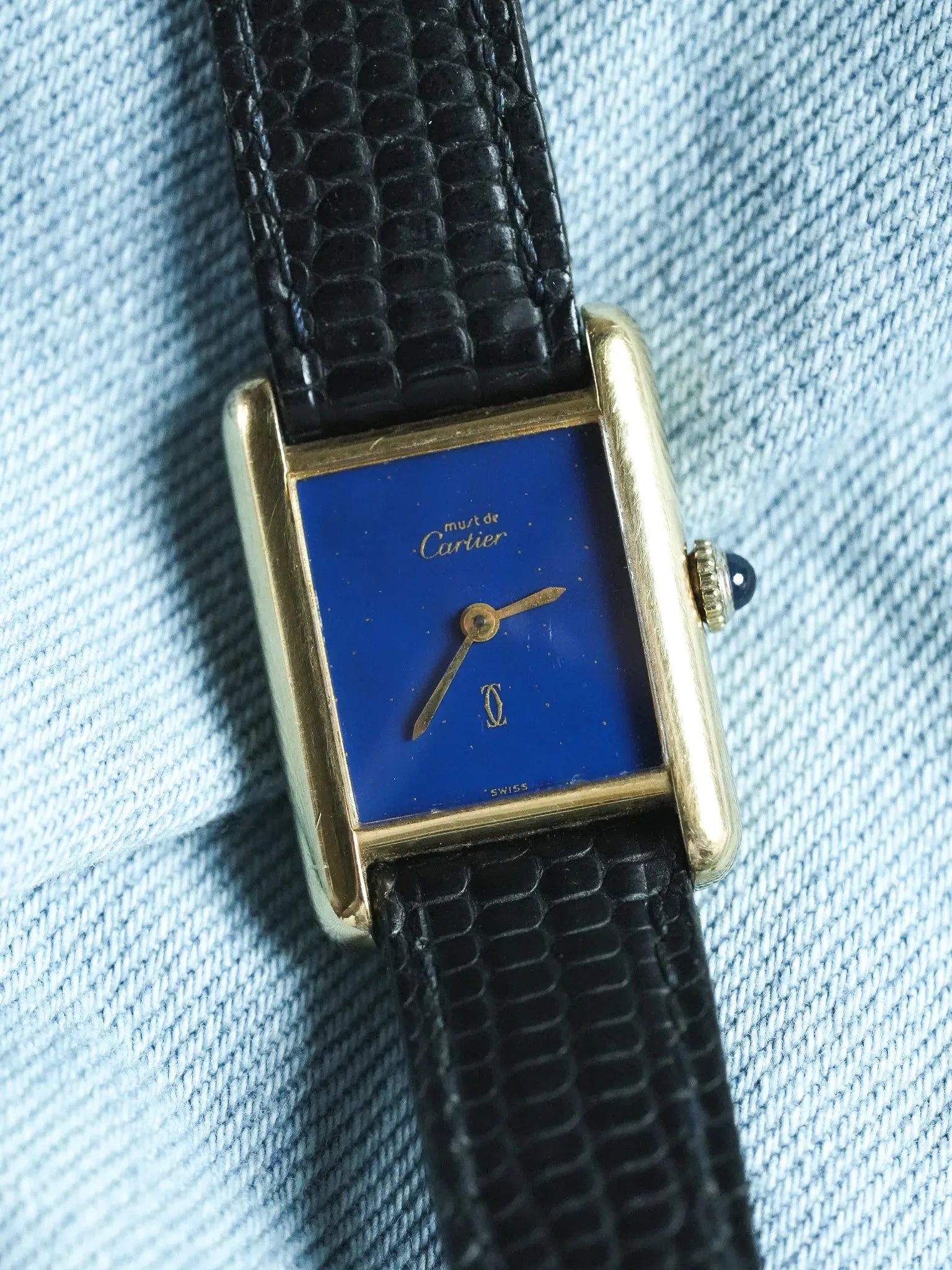 Cartier - Tank SM Must Vermeil Lapis Lazuli - 1980s - Atelier Victor - Vintage Shop