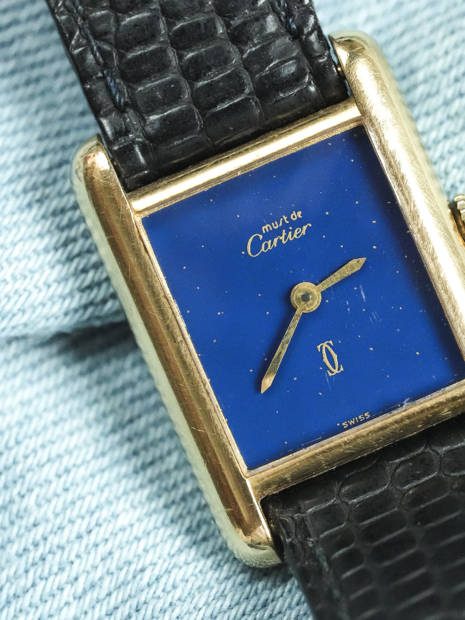 Cartier - Tank SM Must Vermeil Lapis Lazuli - 1980s - Atelier Victor - Vintage Shop