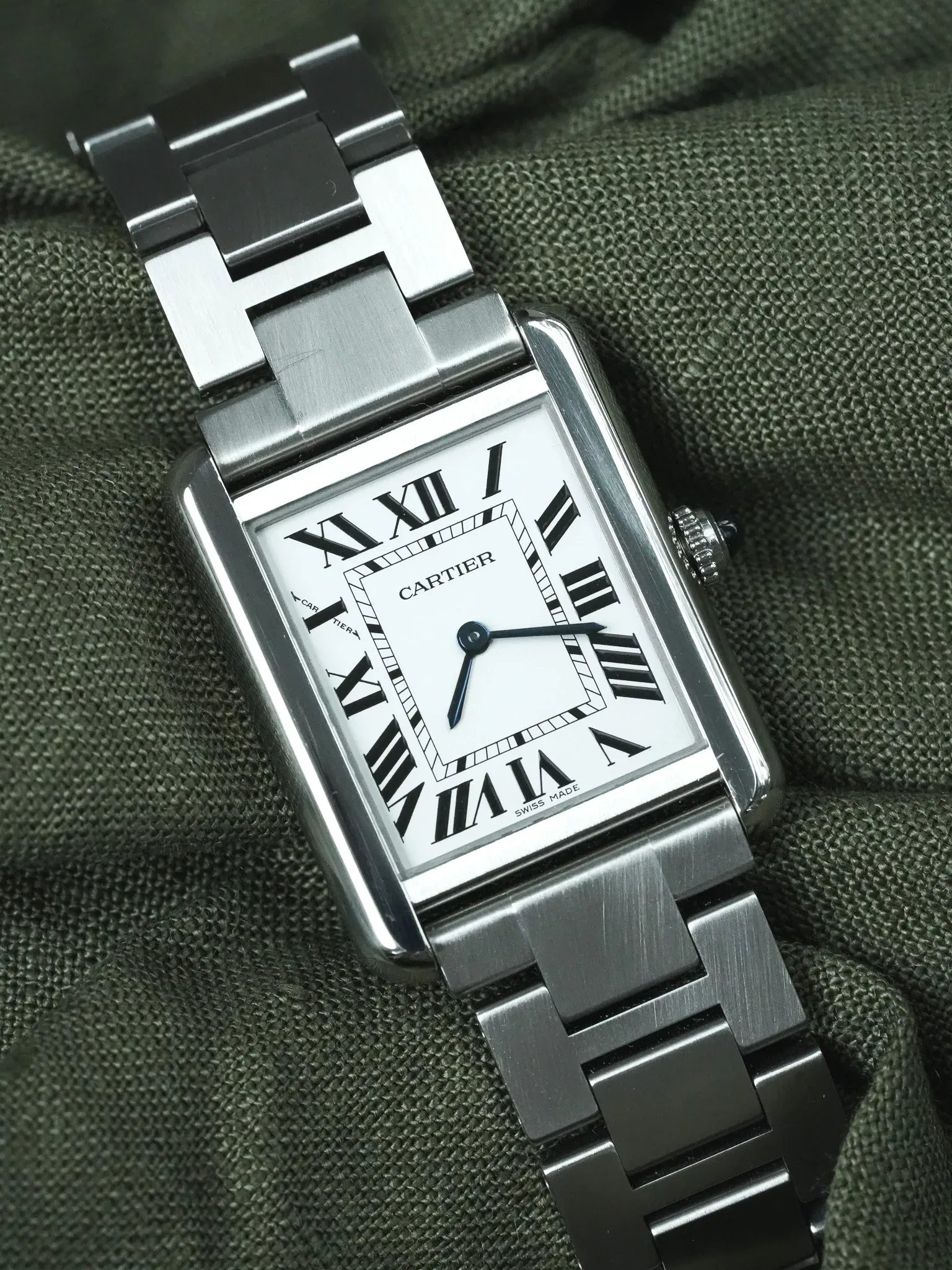Cartier - Tank Solo Medium ref: 3170 Steel Bracelet Silver Dial - 2000s