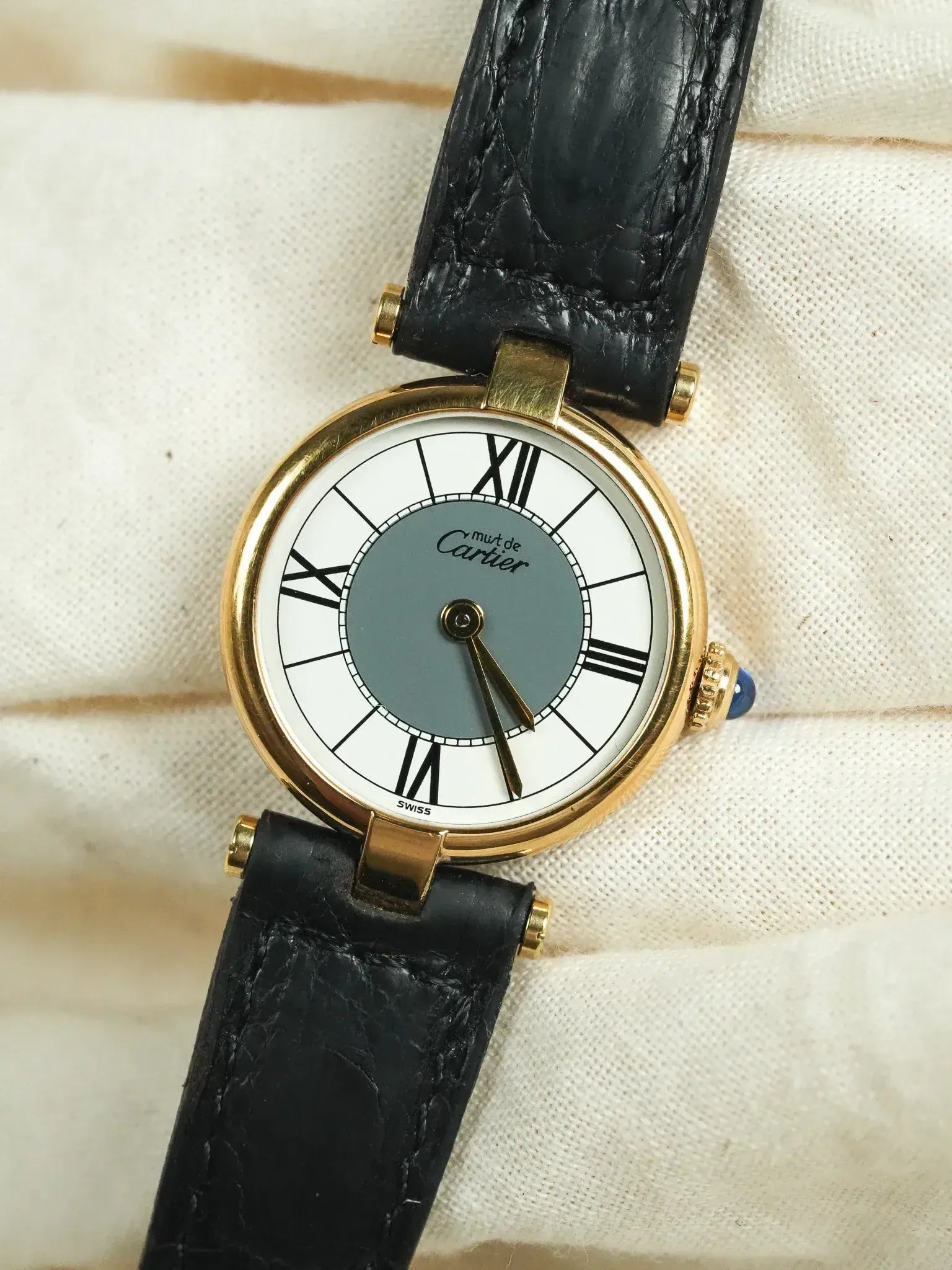Cartier - Vendôme 590004 Must Vermeil Cadran Blanc Gris Boucle déployante - 1990s - Atelier Victor