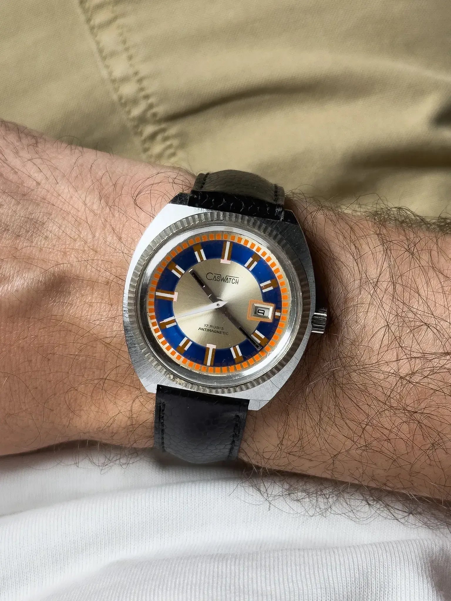 CasWatch - Acier Date Cadran bleu & Orange - 1970s - Atelier Victor