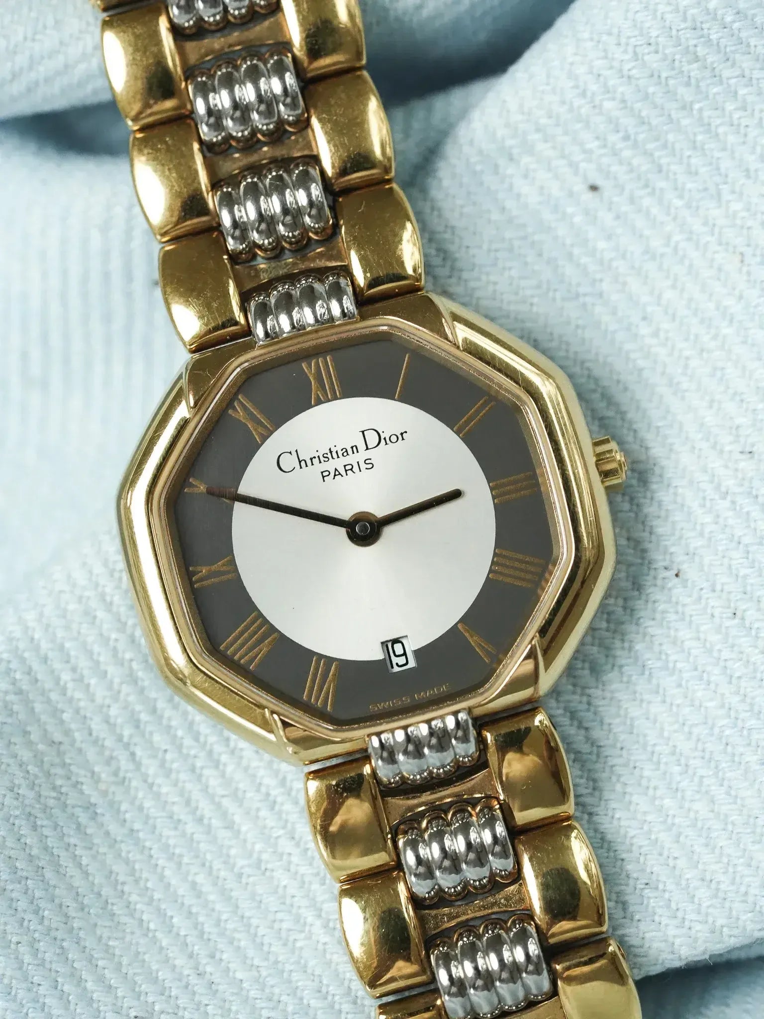 Christian Dior - 48.133 Octogonale Or Acier Cadran Gris - 1990s - Atelier Victor