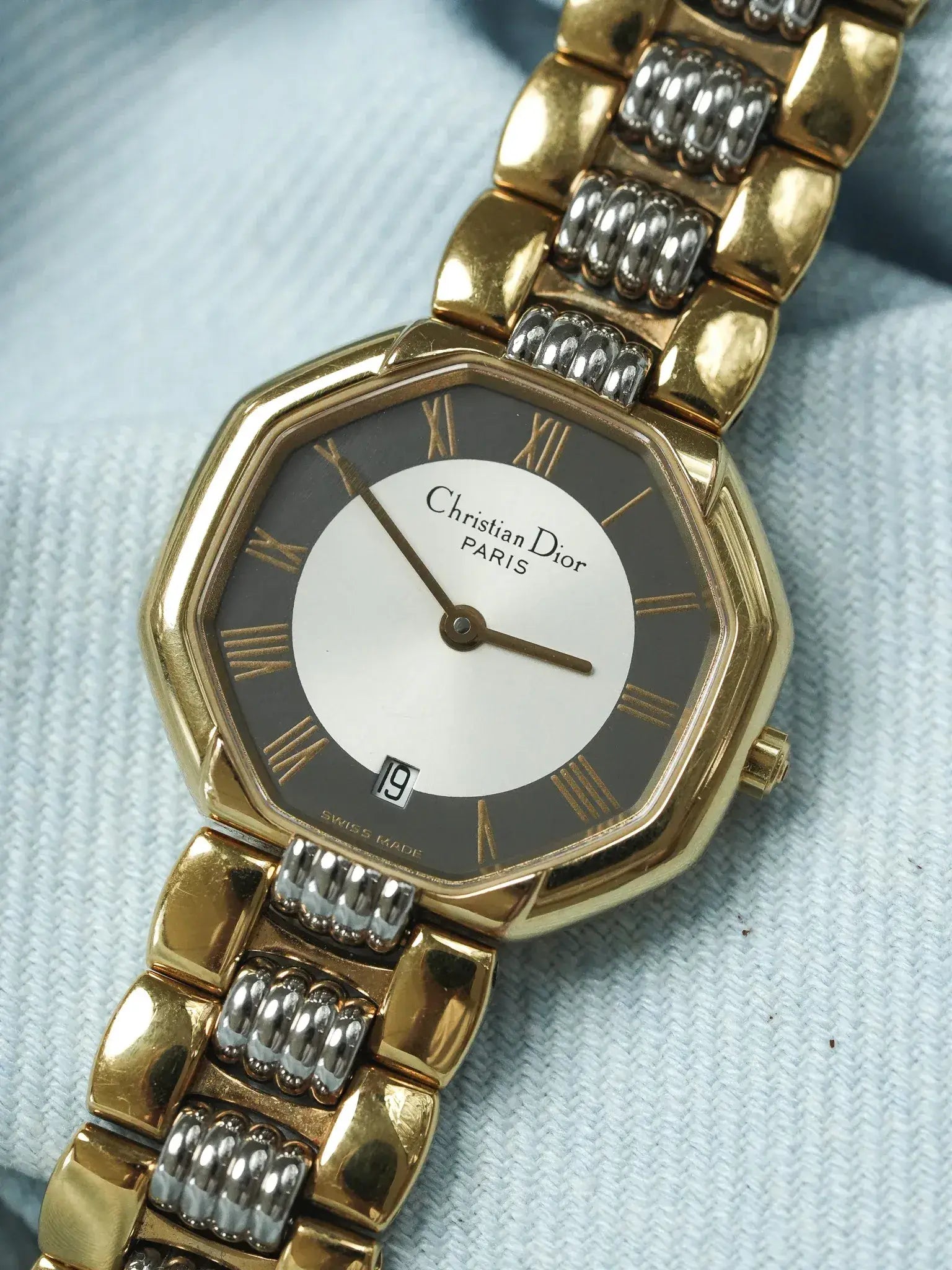 Christian Dior - 48.133 Octogonale Or Acier Cadran Gris- 1990s - Atelier Victor