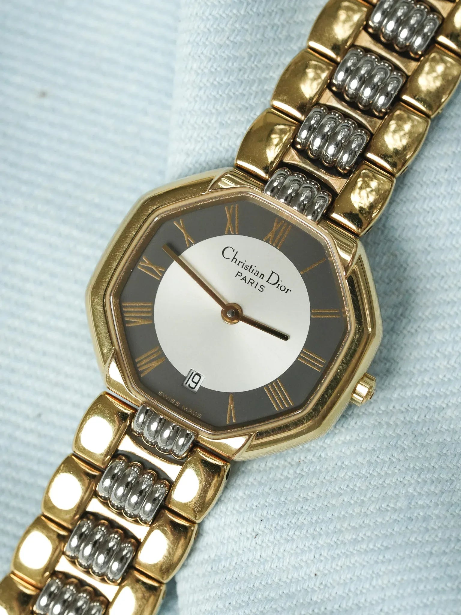 Christian Dior - 48.133 Octogonale Or Acier Cadran Gris- 1990s - Atelier Victor