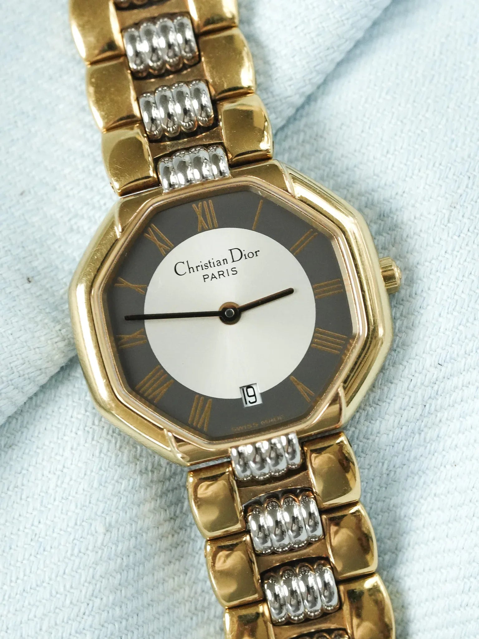 Christian Dior - 48.133 Octogonale Or Acier Cadran Gris- 1990s - Atelier Victor