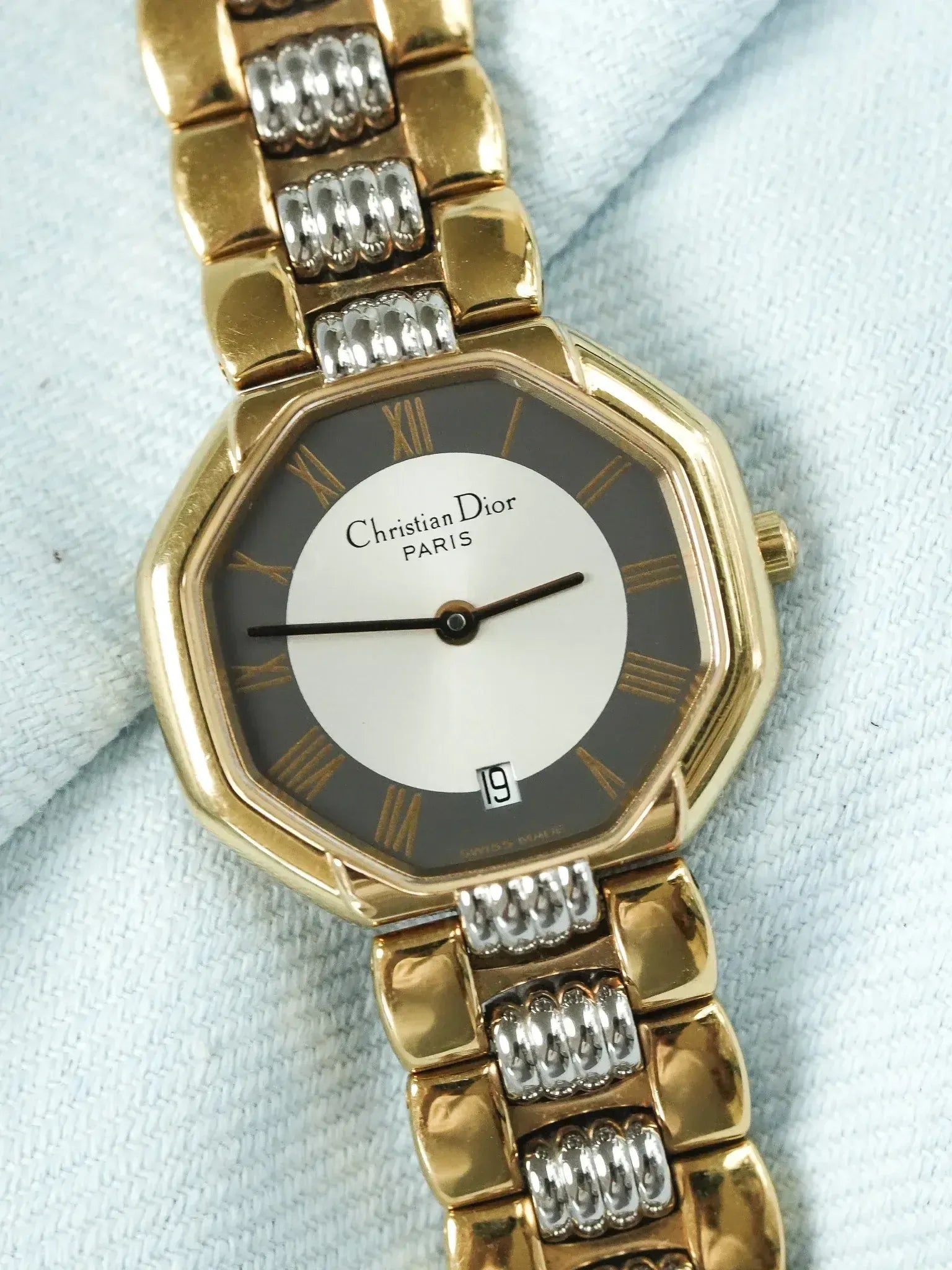 Christian Dior - 48.133 Octogonale Or Acier Cadran Gris - 1990s - Atelier Victor