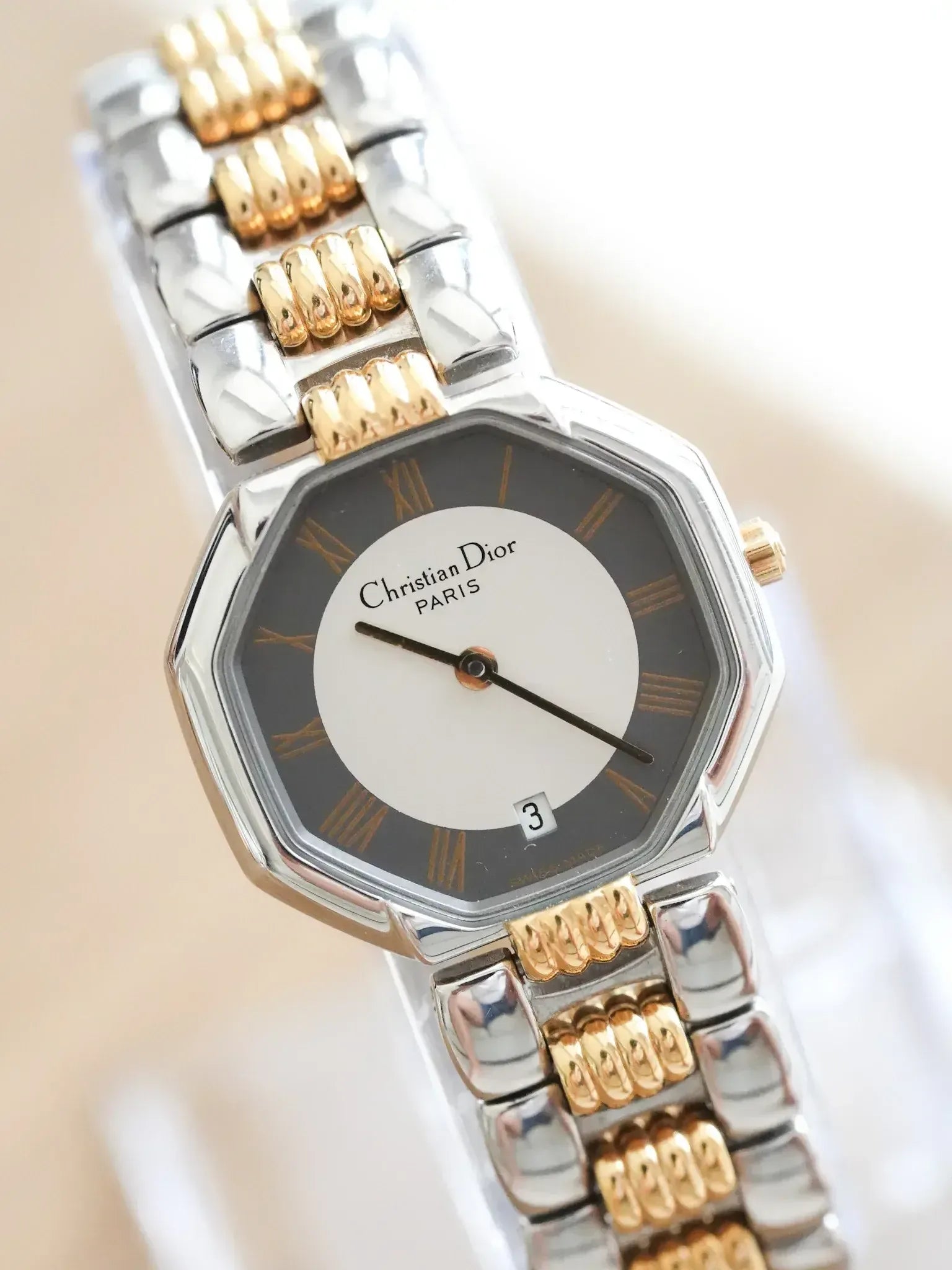 Christian Dior - Octogonale Acier Or Cadran Gris - 1990s - Atelier Victor