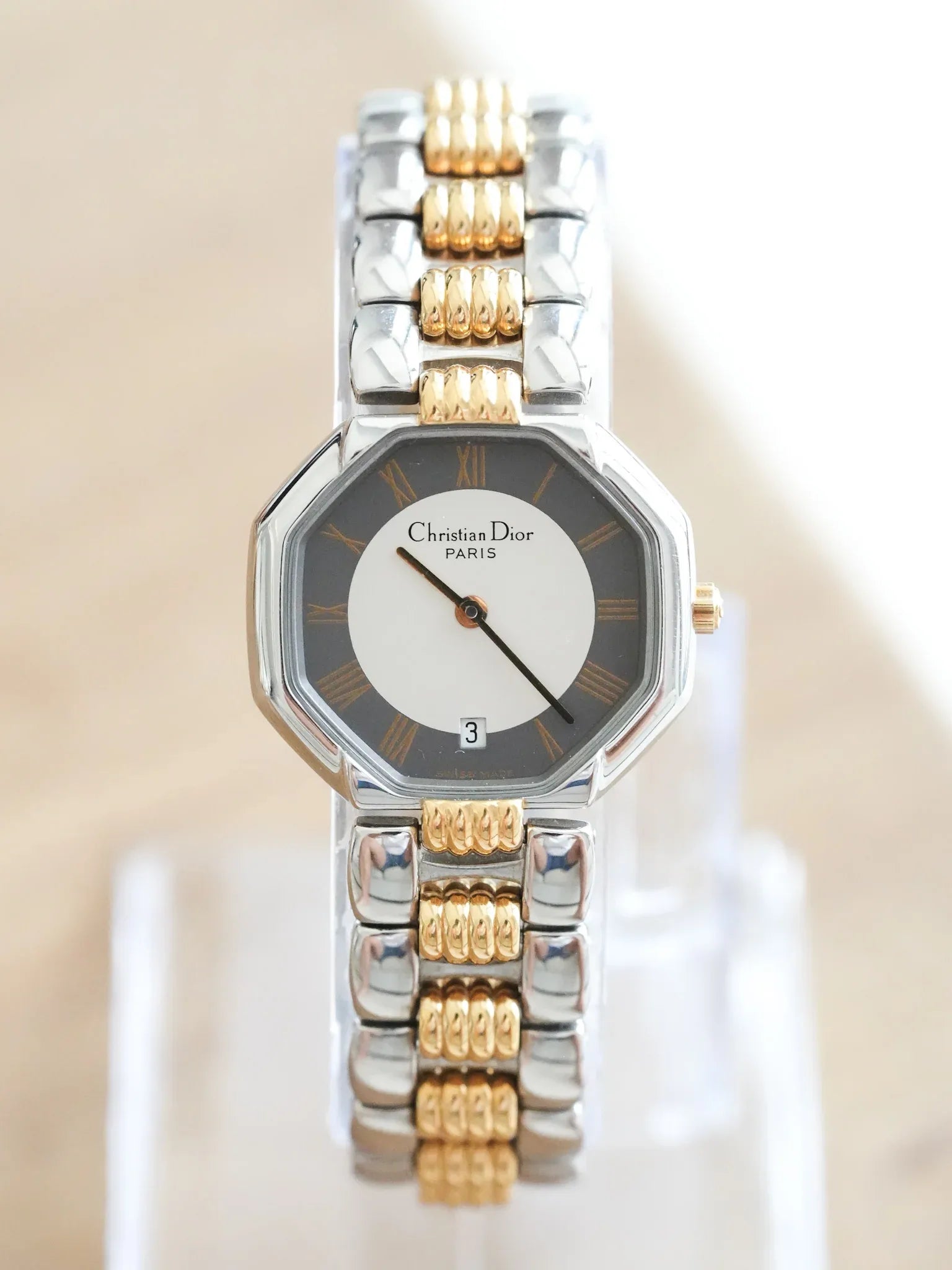 Christian Dior - Octogonale Acier Or Cadran Gris - 1990s - Atelier Victor - Vintage Shop