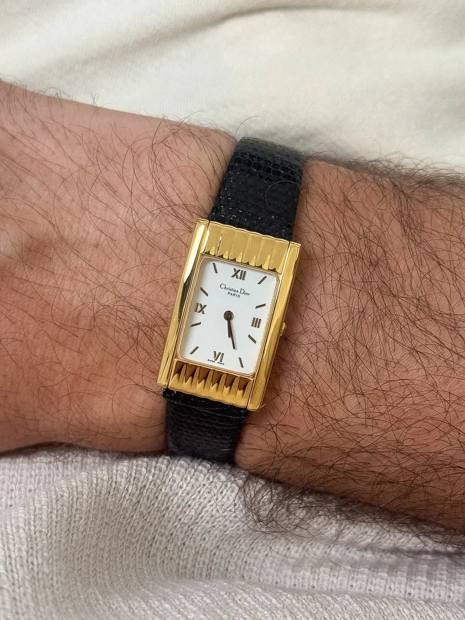 Christian Dior - Tank Vagues Plaqué or Cadran blanc - 1990s - Atelier Victor