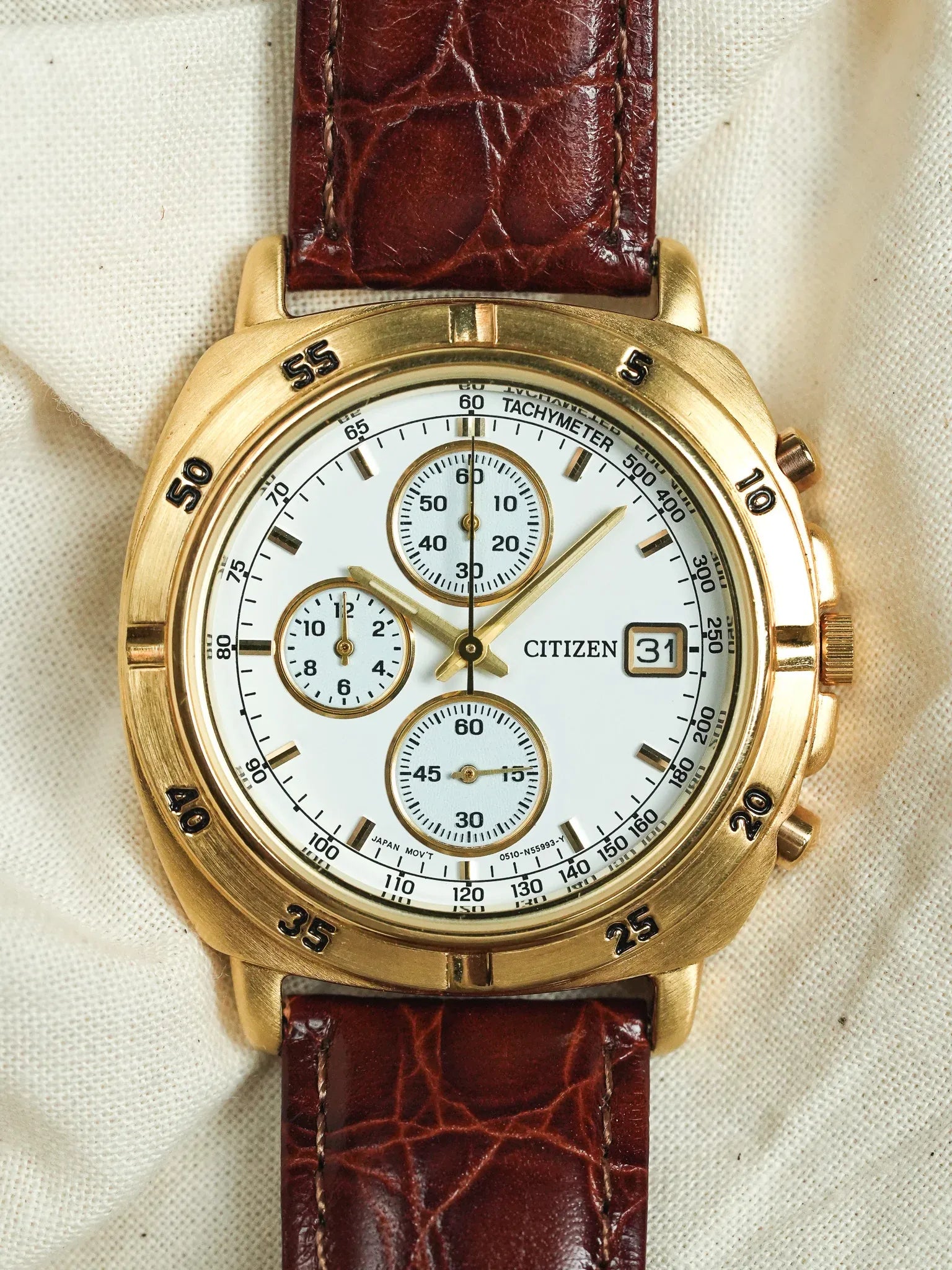 Citizen - Chronographe Plaqué Or Date - NOS - 1990s - Atelier Victor