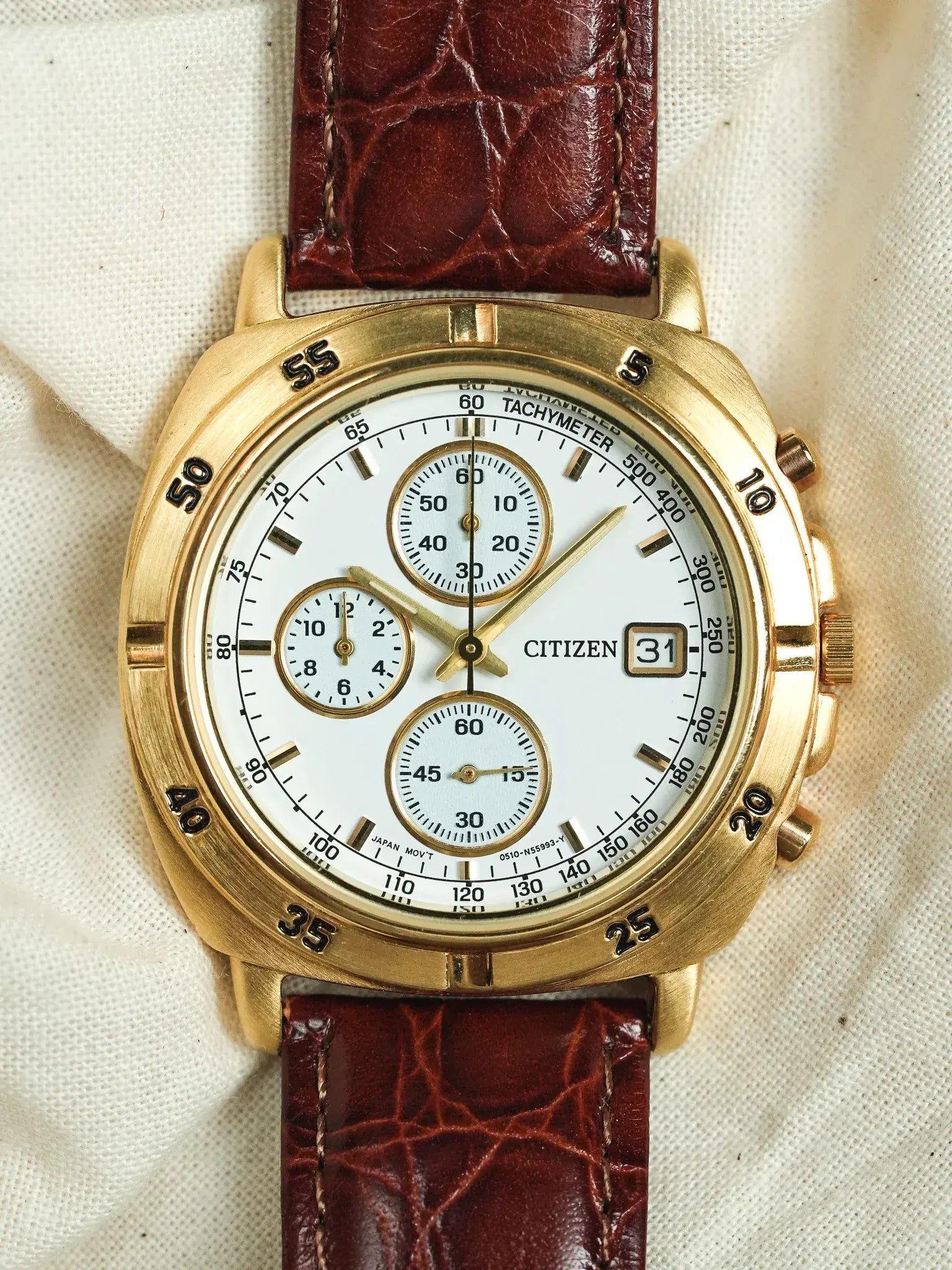 Citizen - Chronographe Plaqué Or Date - NOS - 1990s - Atelier Victor