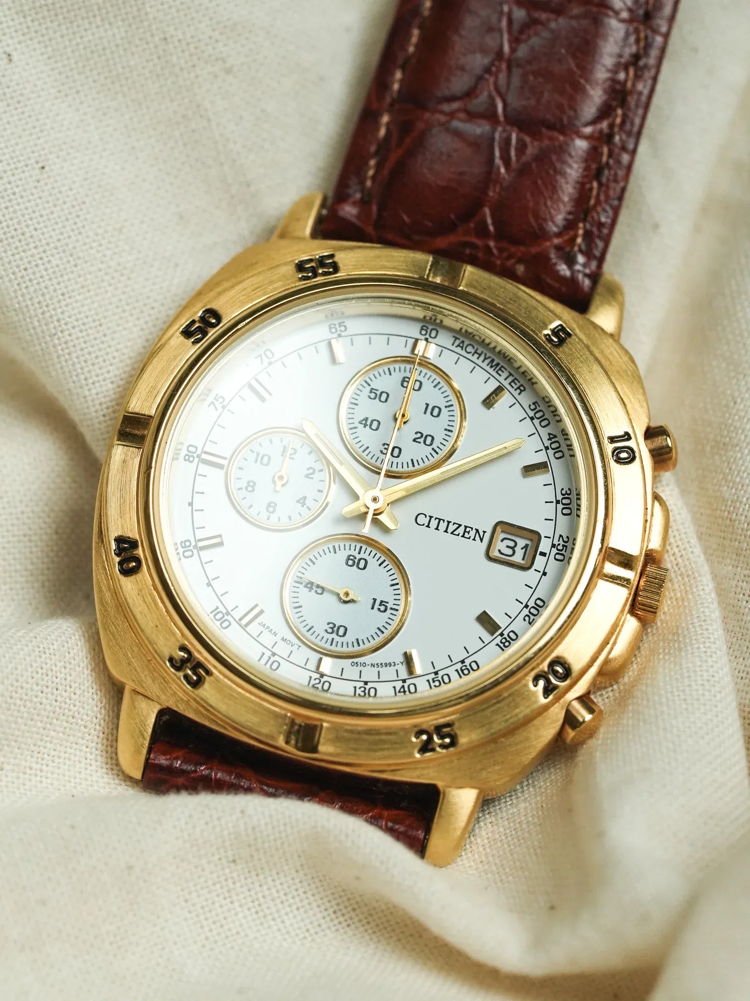 Citizen - Chronographe Plaqué Or Date - NOS - 1990s - Atelier Victor