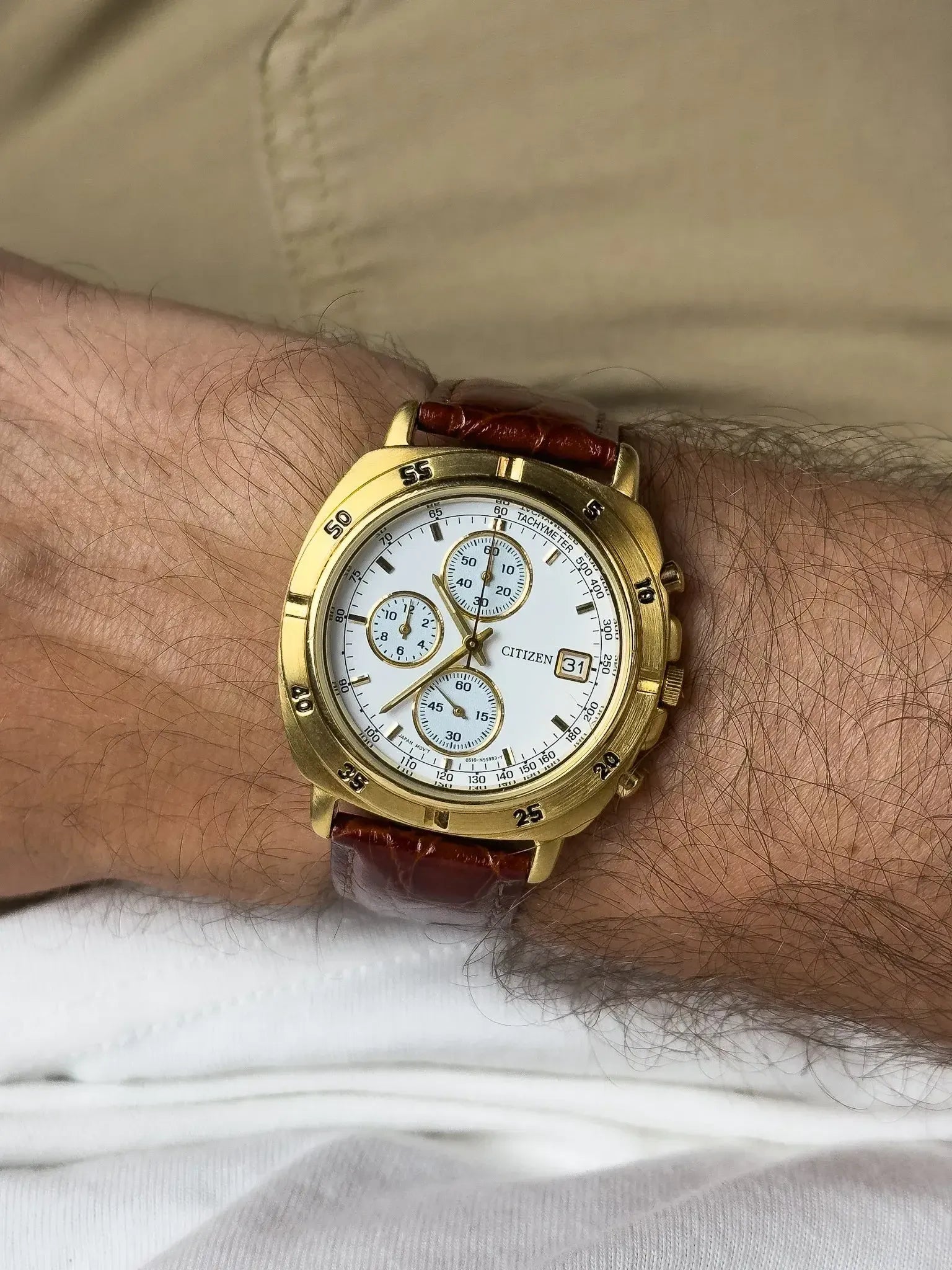 Citizen - Chronographe Plaqué Or Date - NOS - 1990s - Atelier Victor