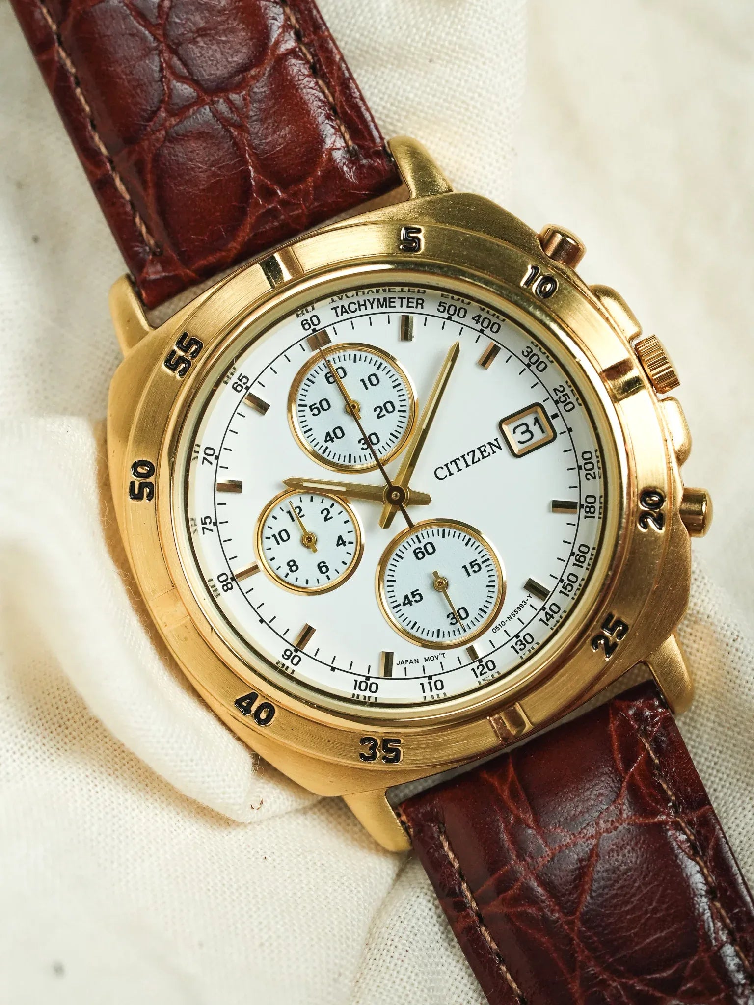 Citizen - Chronographe Plaqué Or Date - NOS - 1990s - Atelier Victor