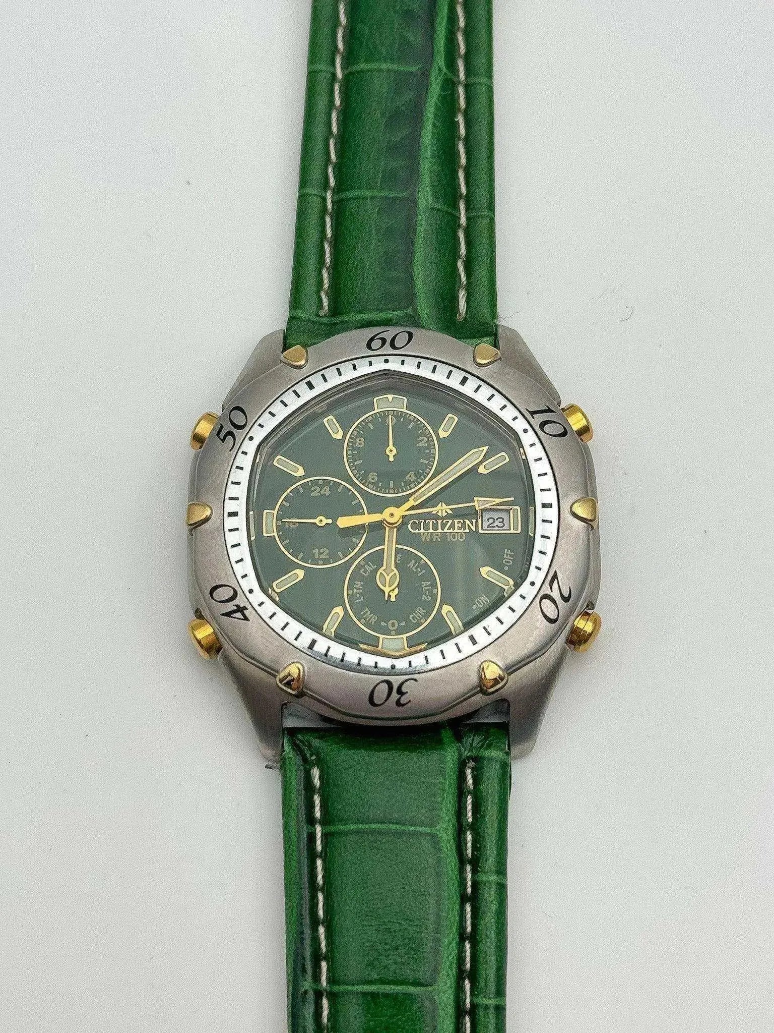 Citizen - Green Alarm Chronograph NOS - FULL SET - 2000s - Atelier Victor - Vintage Shop