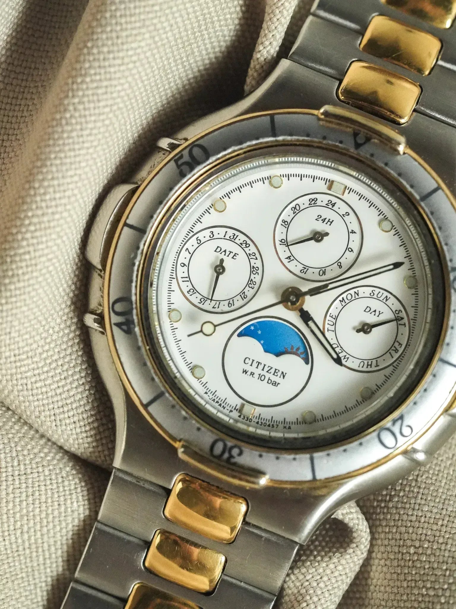 Citizen - Triple Calendar Phase de lune acier or - 1988 - Atelier Victor