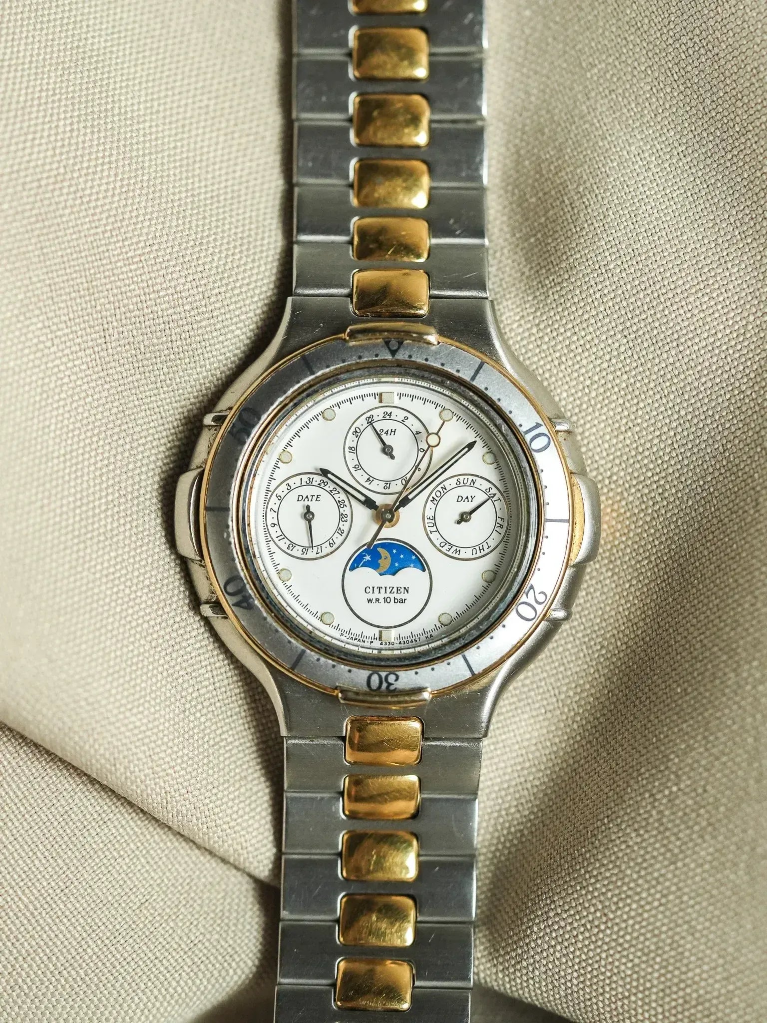 Citizen - Triple Calendar Phase de lune acier or - 1988 - Atelier Victor
