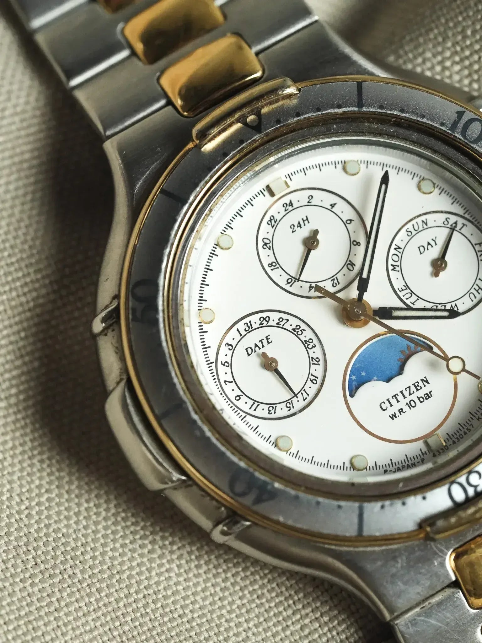 Citizen - Triple Calendar Phase de lune acier or - 1988 - Atelier Victor
