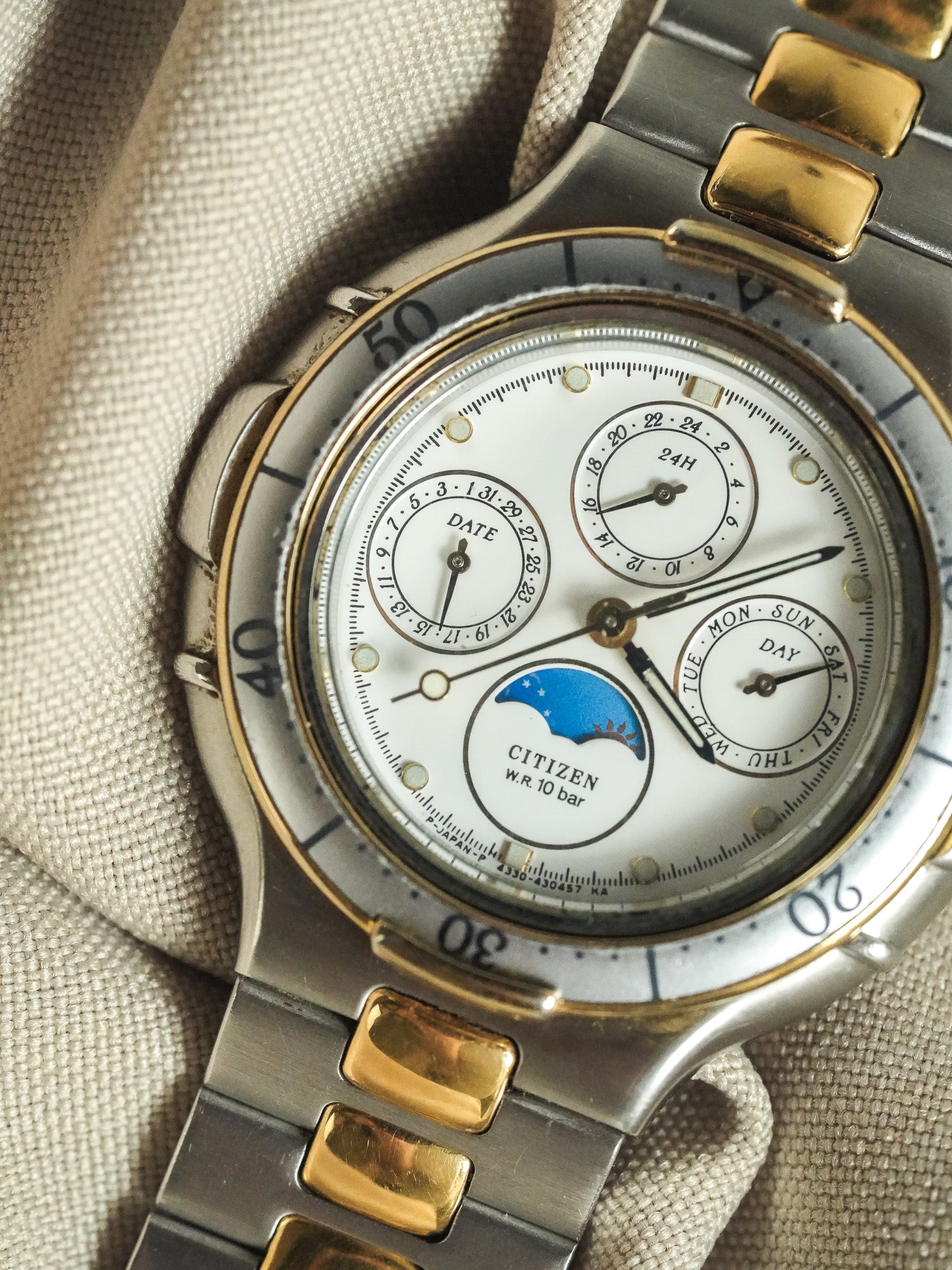 Citizen - Triple Calendar Phase de lune acier or - 1988 - Atelier Victor - Vintage Shop