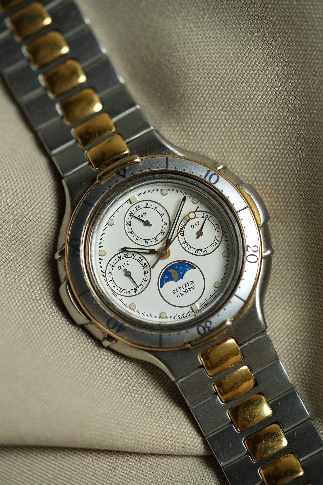 Citizen - Triple Calendar Phase de lune acier or - 1988 - Atelier Victor - Vintage Shop
