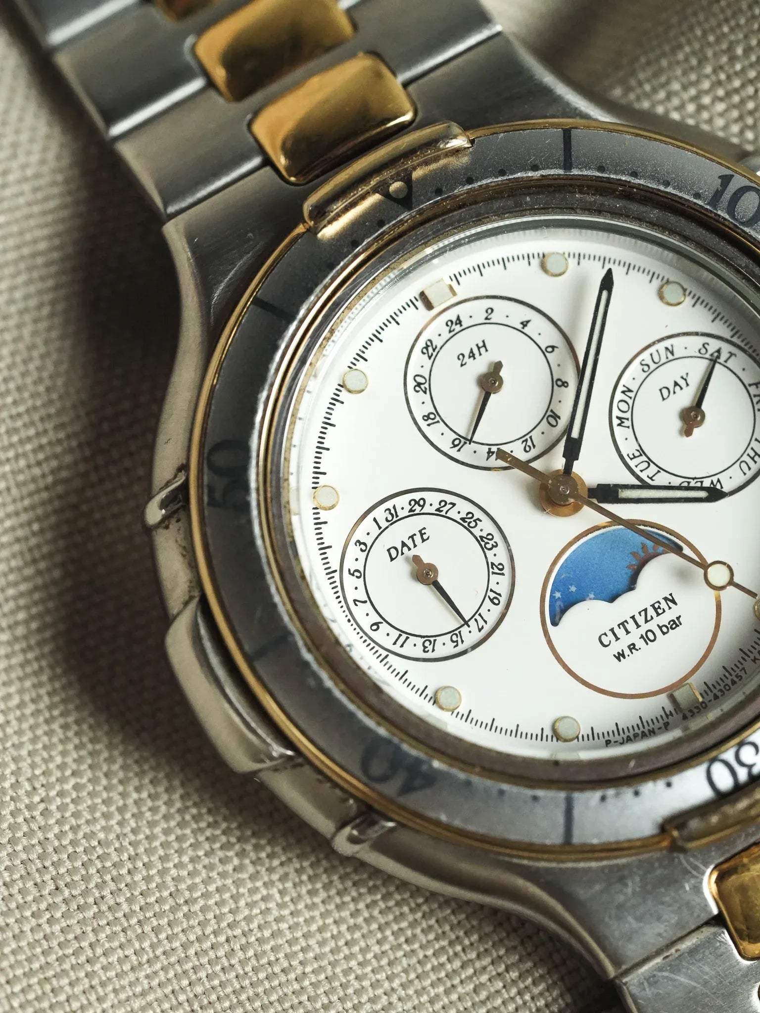 Citizen - Triple Calendar Phase de lune acier or - 1988 - Atelier Victor - Vintage Shop