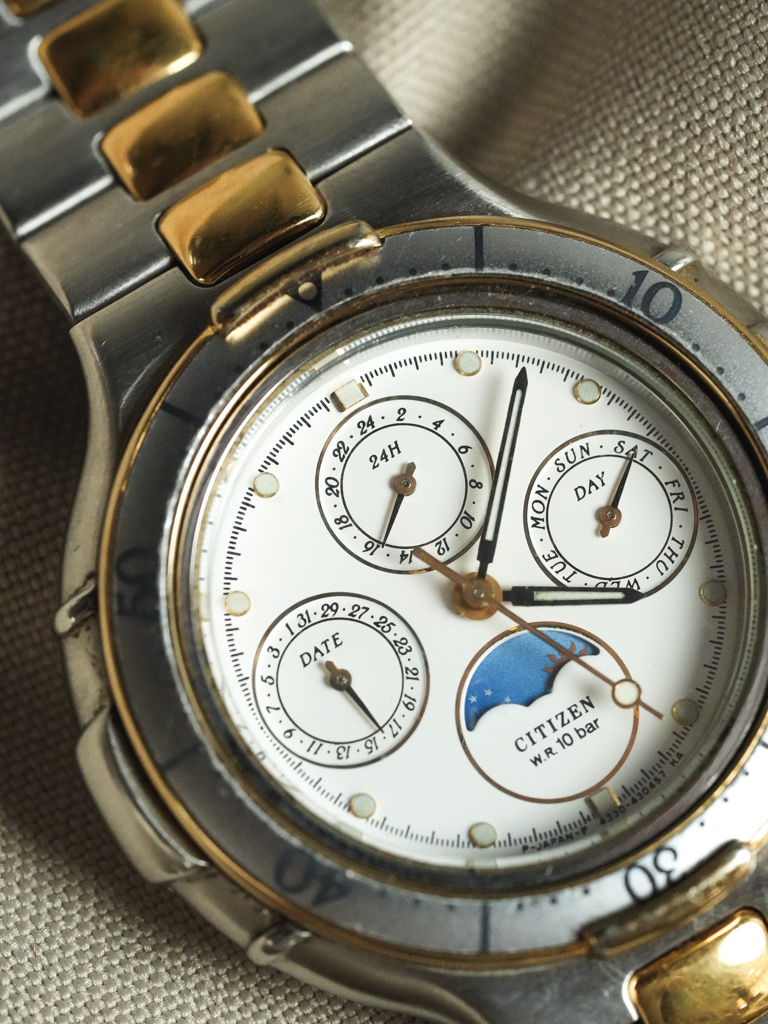 Citizen - Triple Calendar Phase de lune acier or - 1988 - Atelier Victor - Vintage Shop