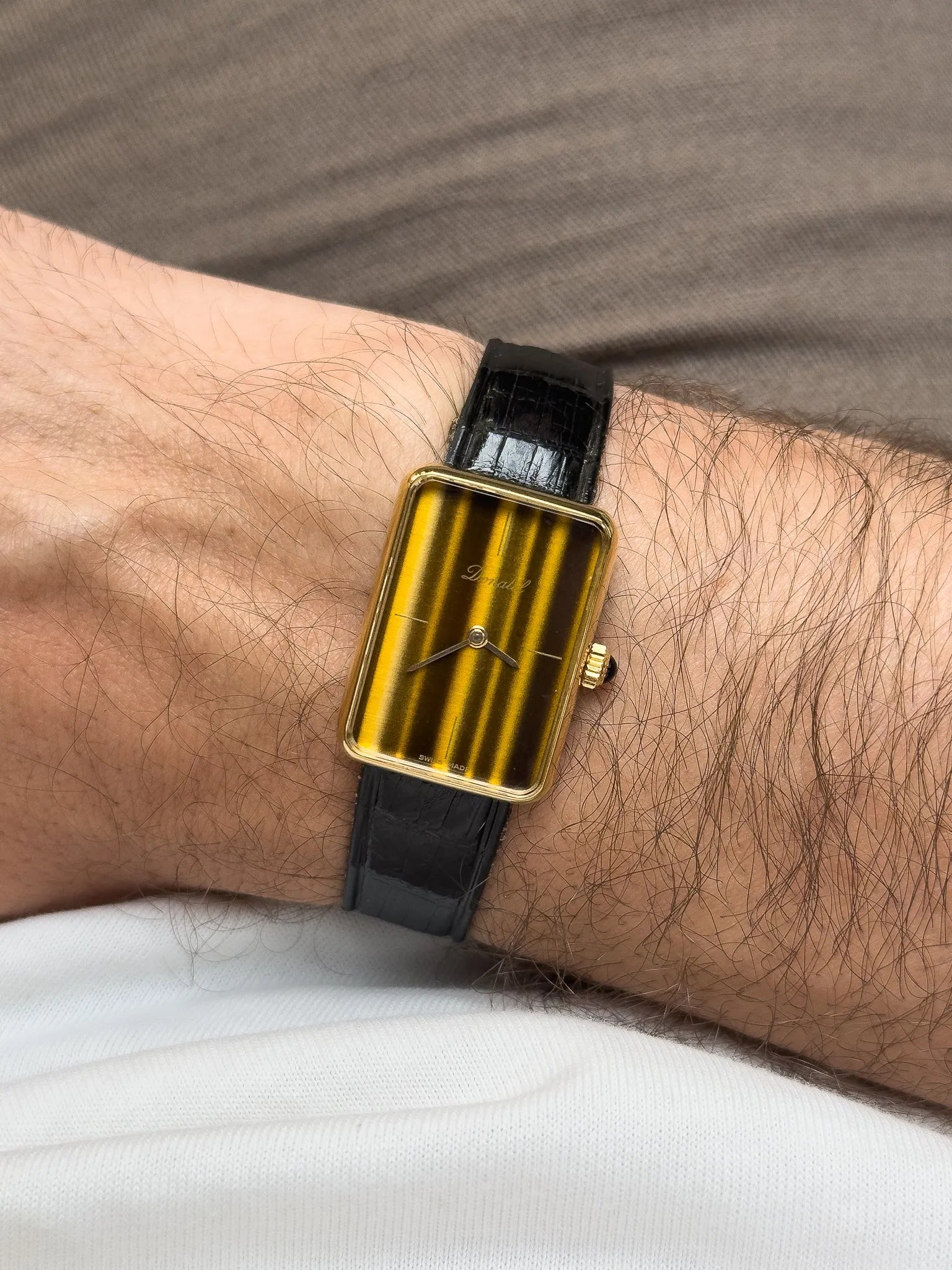 Donatel - Tank Or Oeil de Tigre Cabochon bleu - 1970s - Atelier Victor