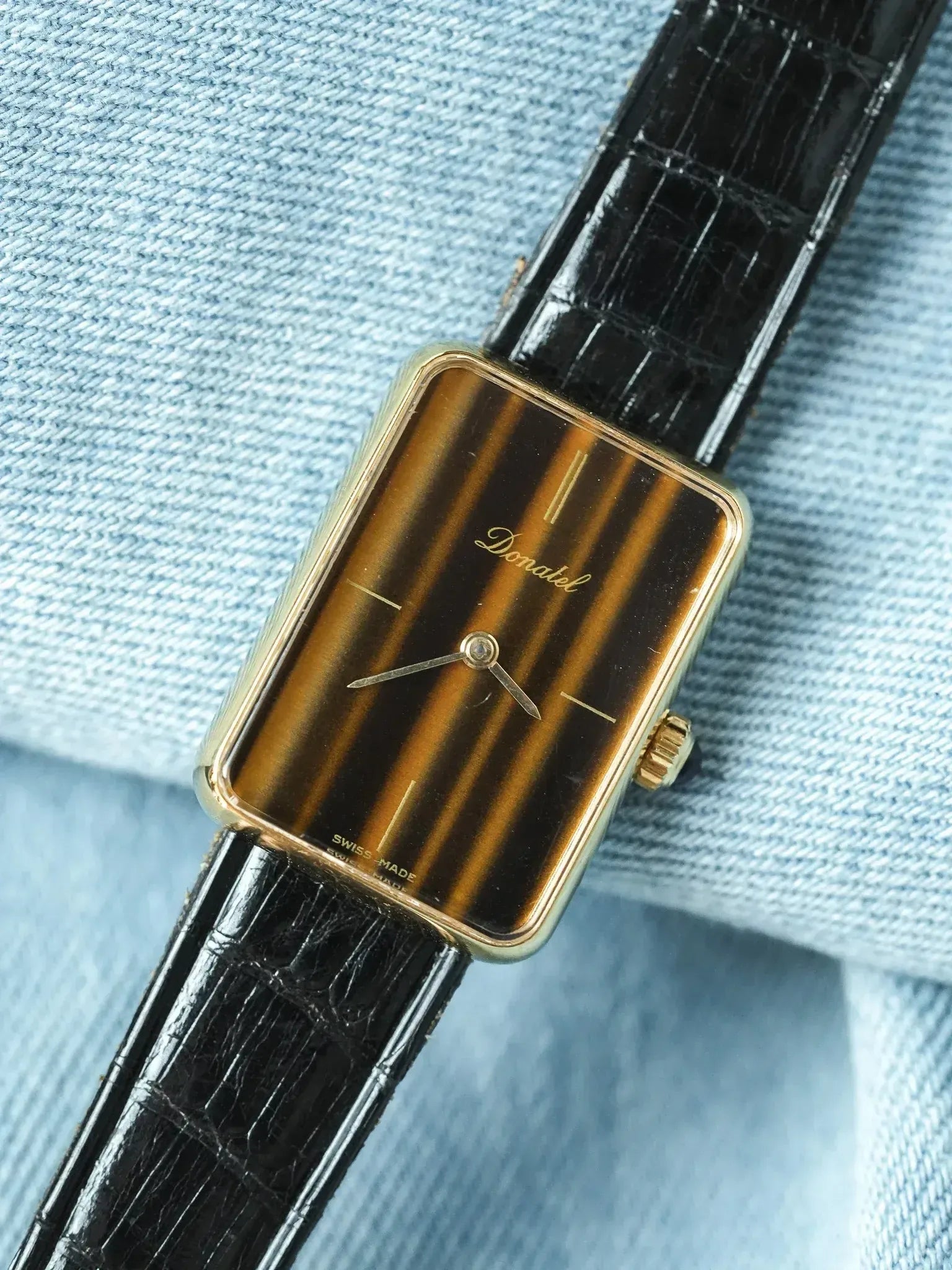 Donatel - Tank Or Oeil de Tigre Cabochon bleu - 1970s - Atelier Victor