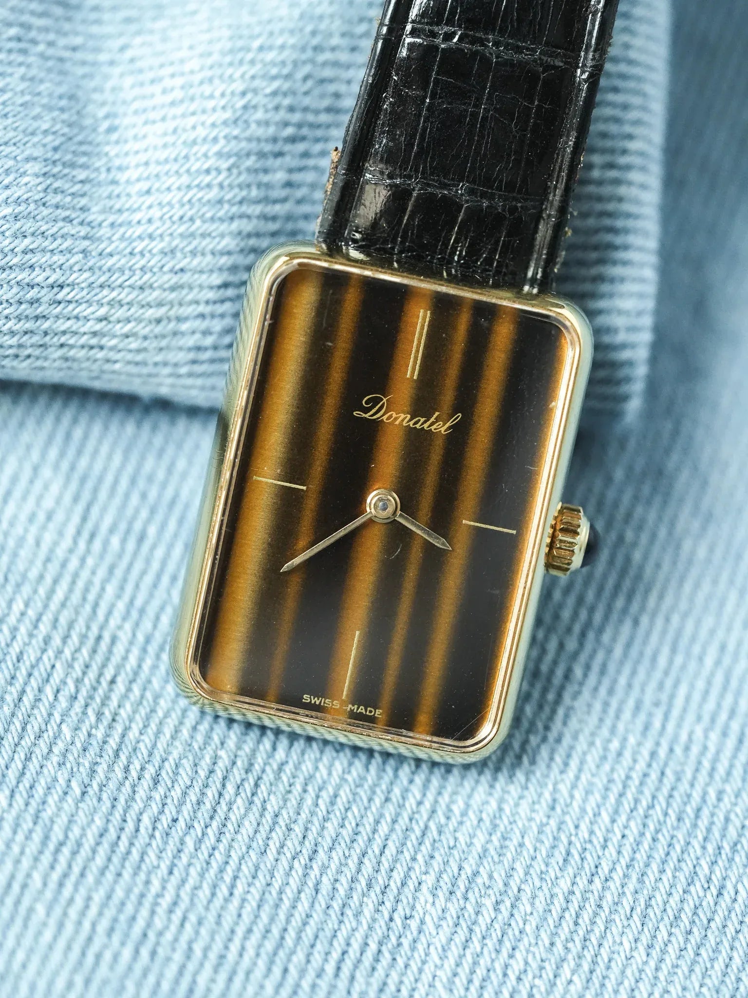 Donatel - Tank Or Oeil de Tigre Cabochon bleu - 1970s - Atelier Victor