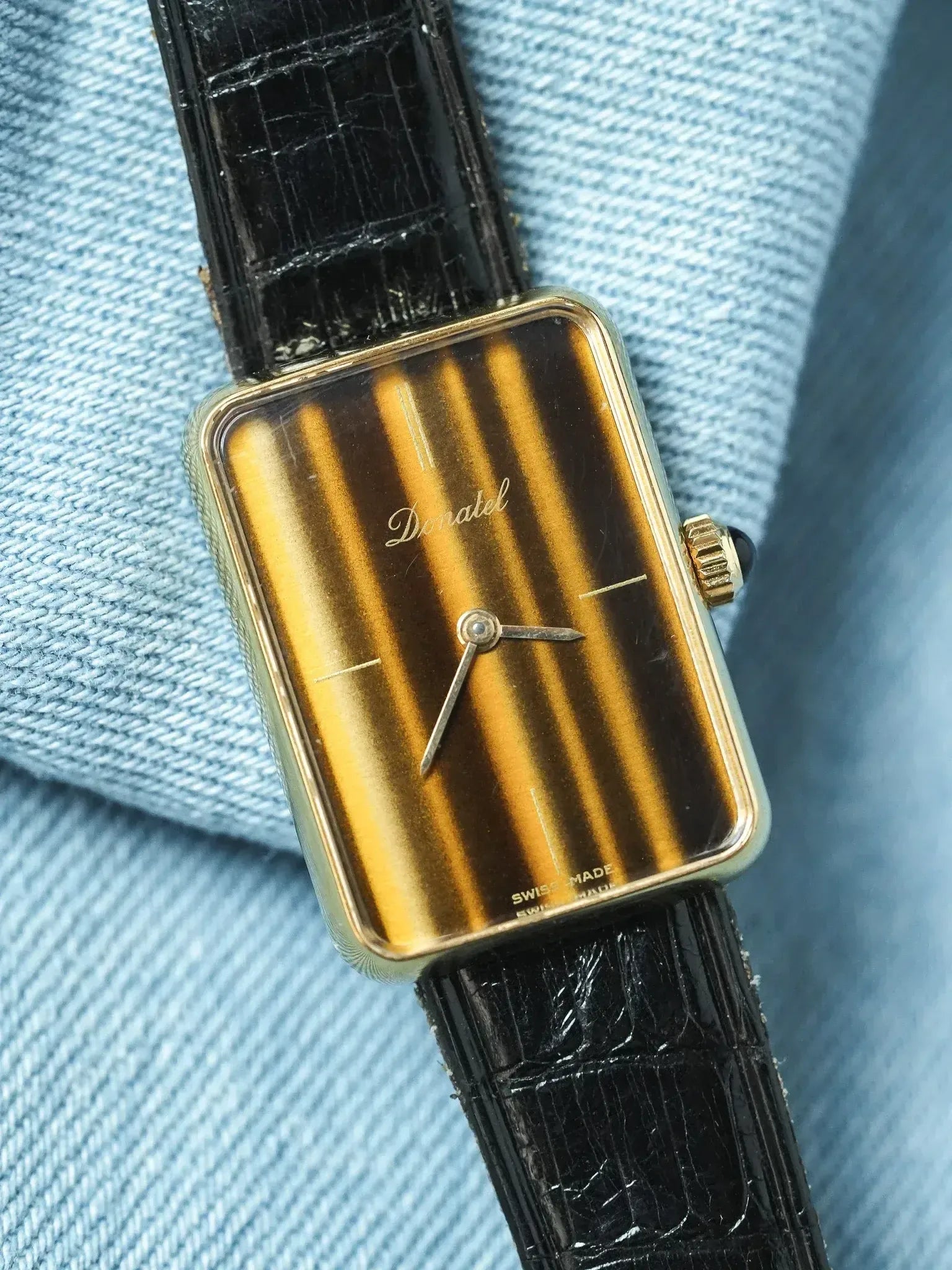 Donatel - Tank Or Oeil de Tigre Cabochon bleu - 1970s - Atelier Victor