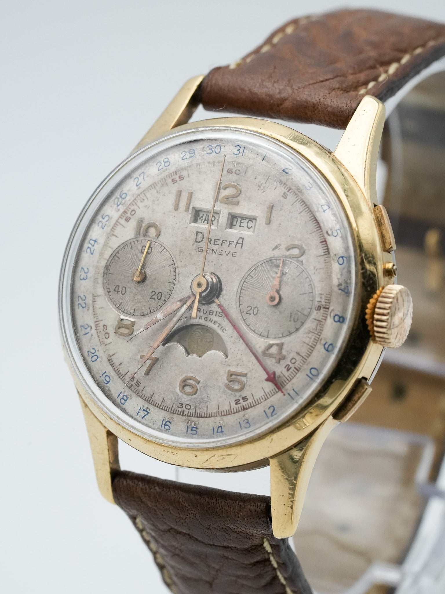 Dreffa Genève - Landeron 186 Chronographe Phase de Lune Triple Calendar - 1950s - Atelier Victor Paris - Vintage Watch Shop Dubai