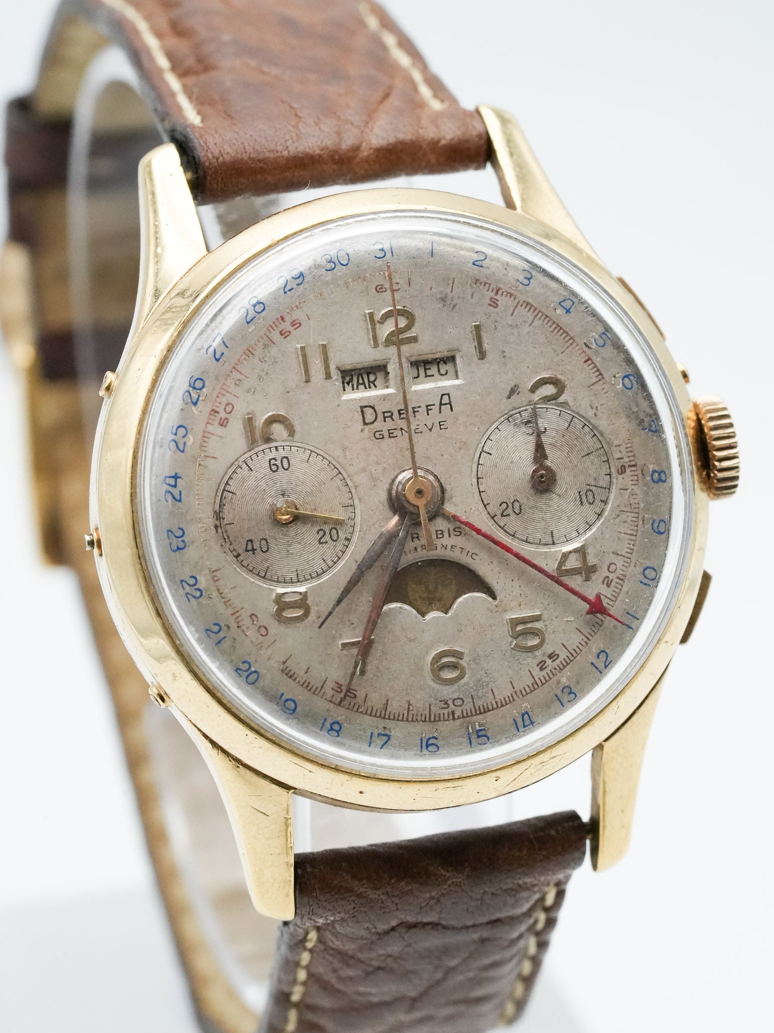 Dreffa Genève - Landeron 186 Chronographe Phase de Lune Triple Calendar - 1950s - Atelier Victor Paris - Vintage Watch Shop Dubai