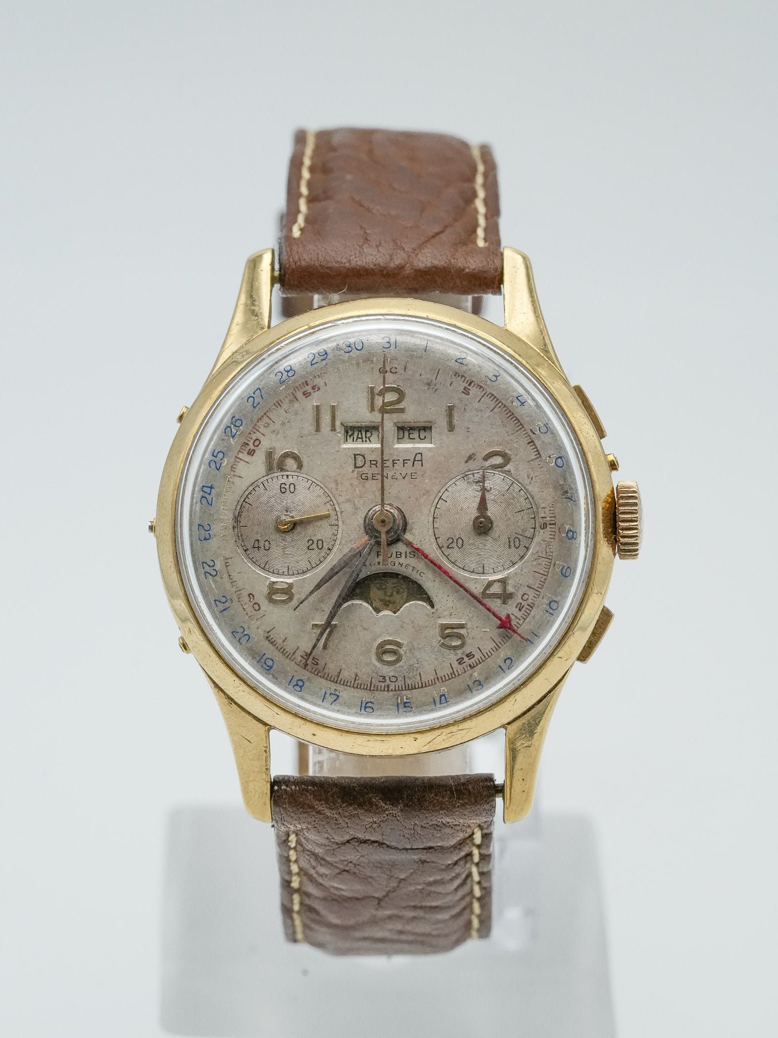 Dreffa Genève - Landeron 186 Chronographe Phase de Lune Triple Calendar - 1950s - Atelier Victor Paris - Vintage Watch Shop Dubai