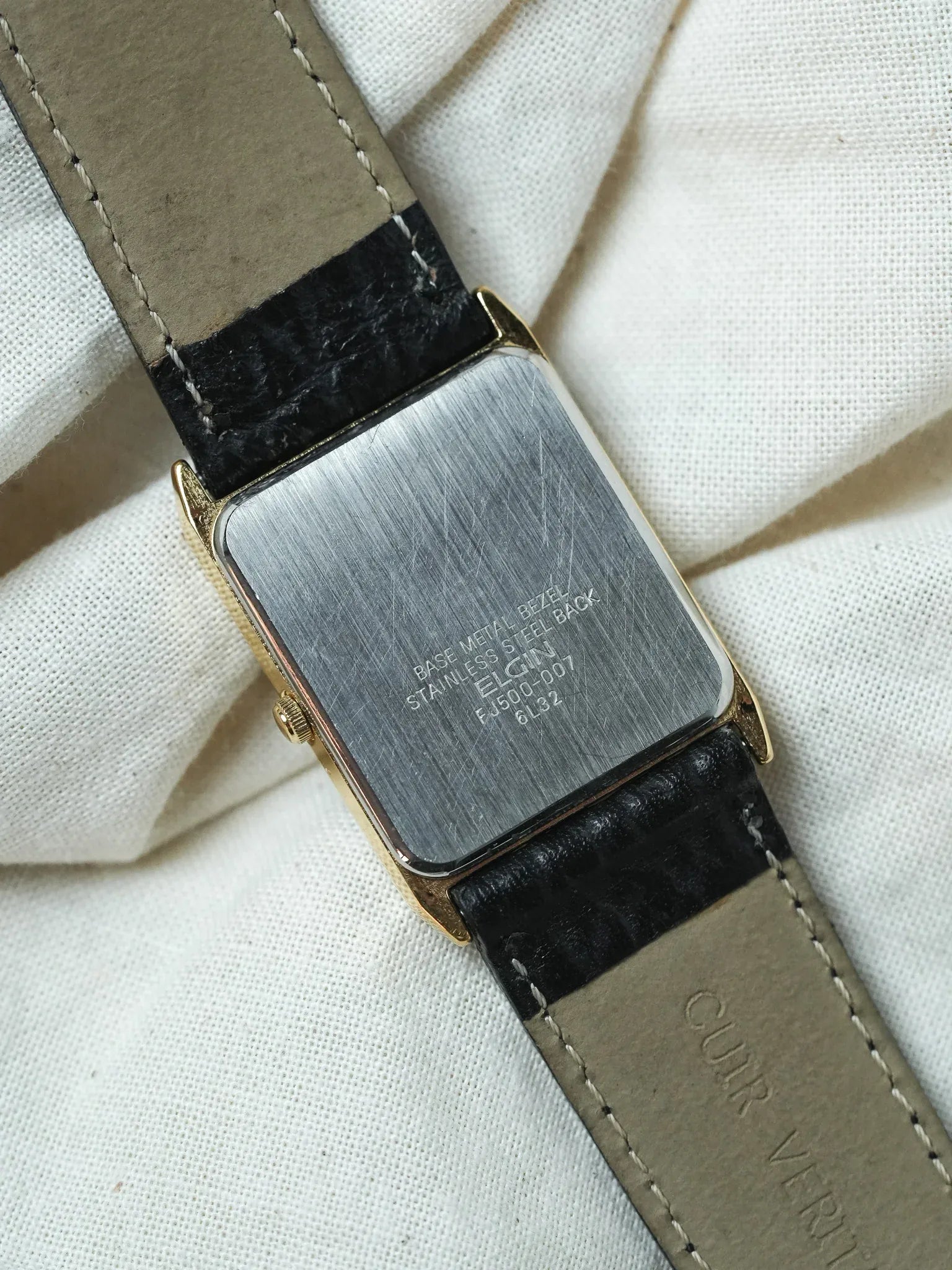 Elgin - Tank Or Laque Noir cadran noir - 1990s - Atelier Victor