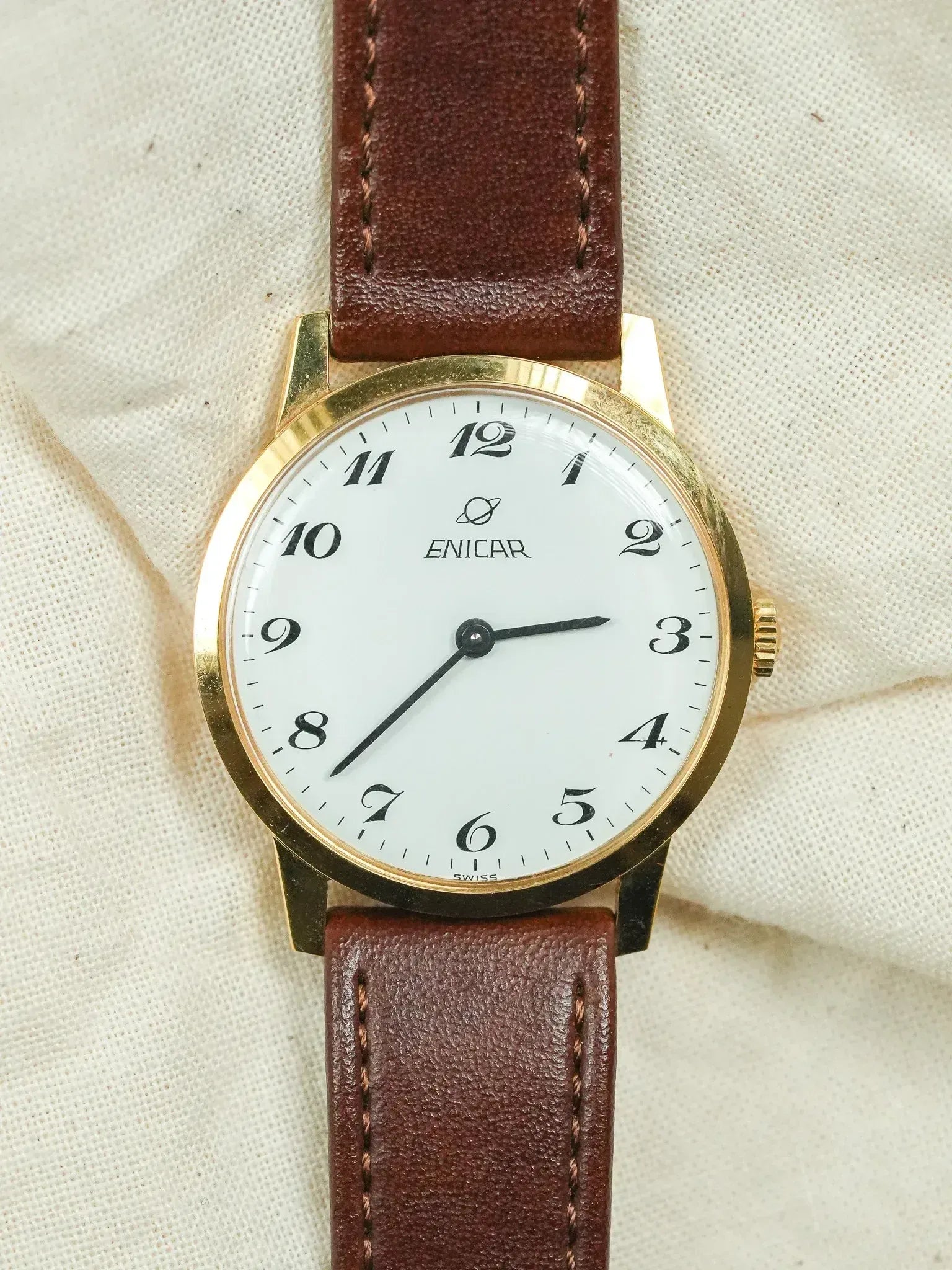 Enicar - Plaqué Or Ultra slim Cadran blanc - 1980s - Atelier Victor