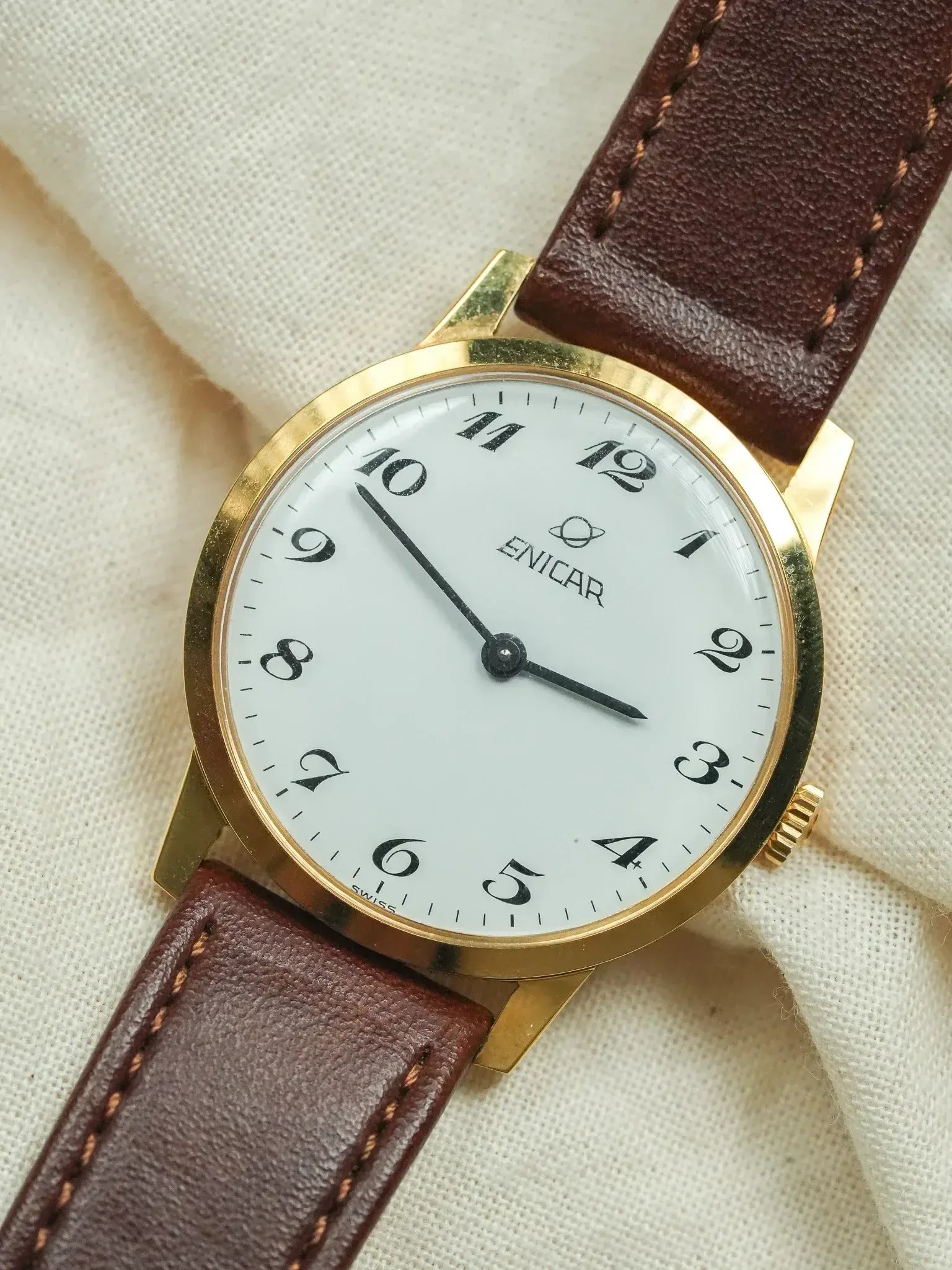 Enicar - Plaqué Or Ultra slim Cadran blanc - 1980s - Atelier Victor