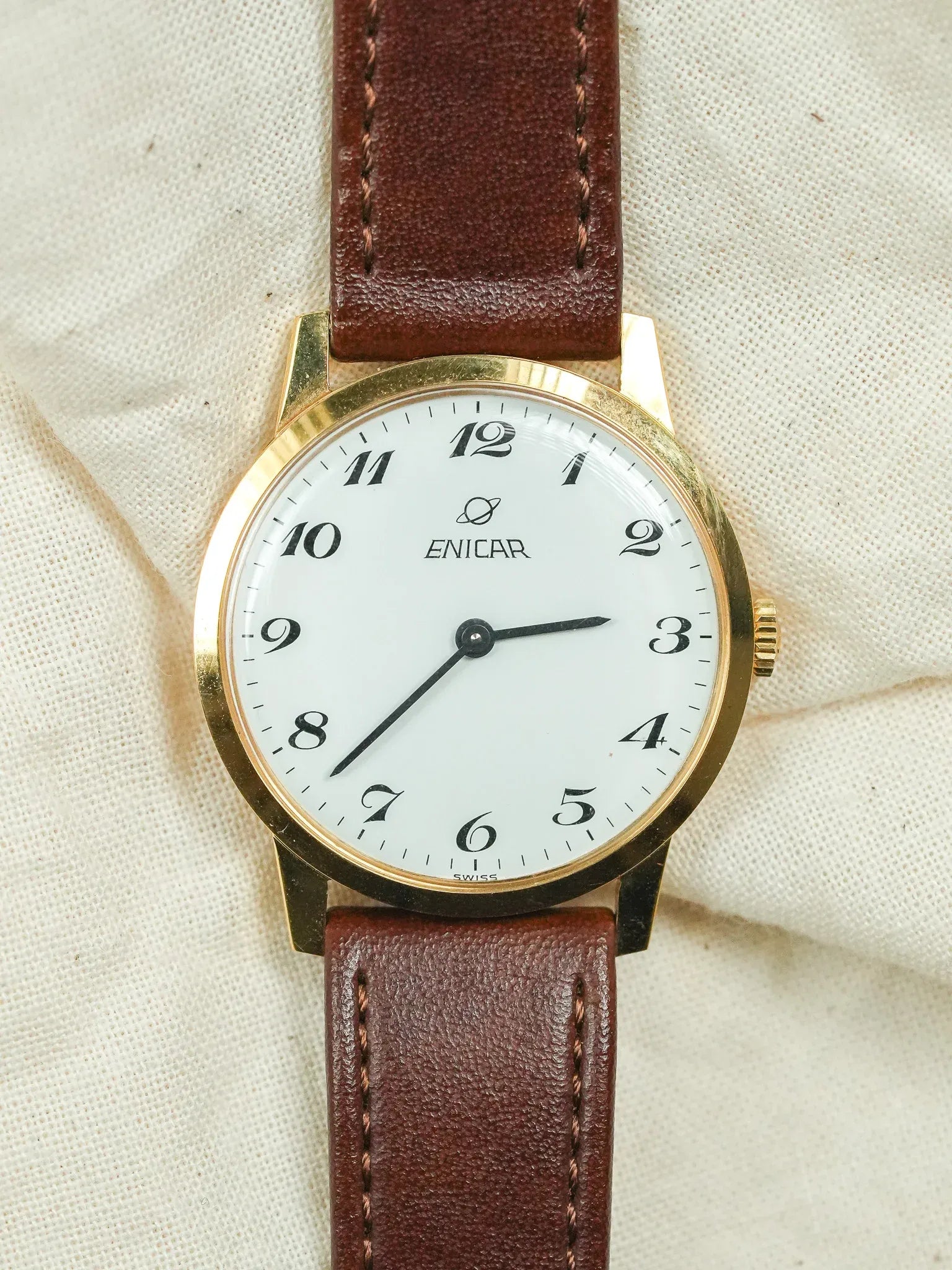 Enicar - Plaqué Or Ultra slim Cadran blanc - 1980s - Atelier Victor