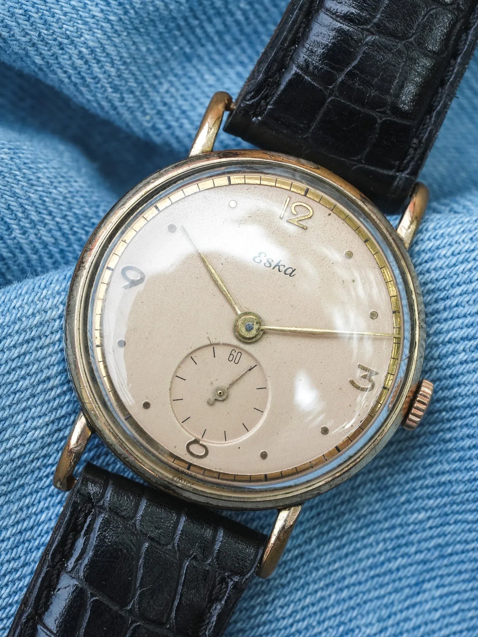 Eska - Calatrava Tear drops plaqué or cadran saumon - 1950s - Atelier Victor