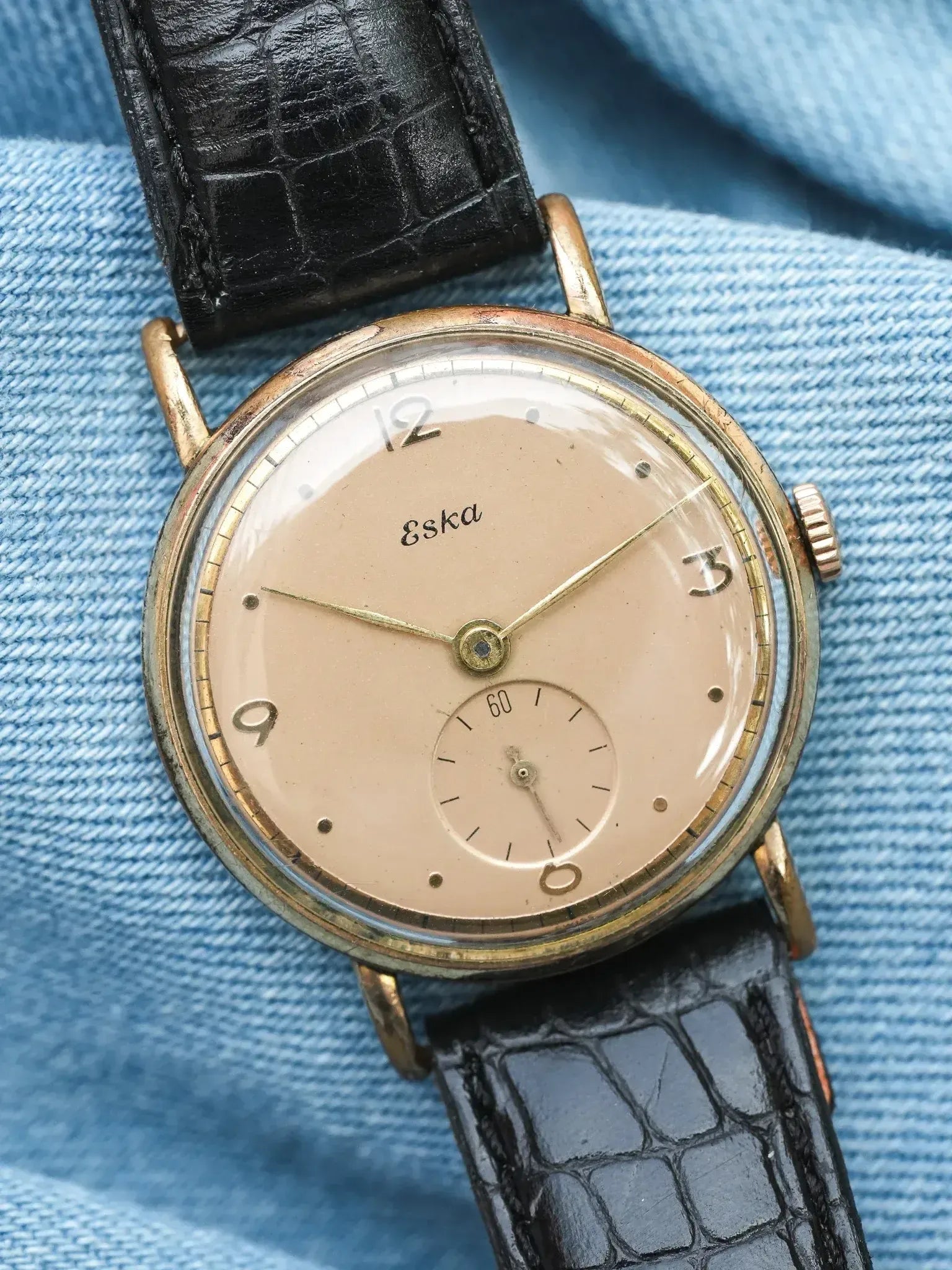 Eska - Calatrava Tear drops plaqué or cadran saumon - 1950s - Atelier Victor