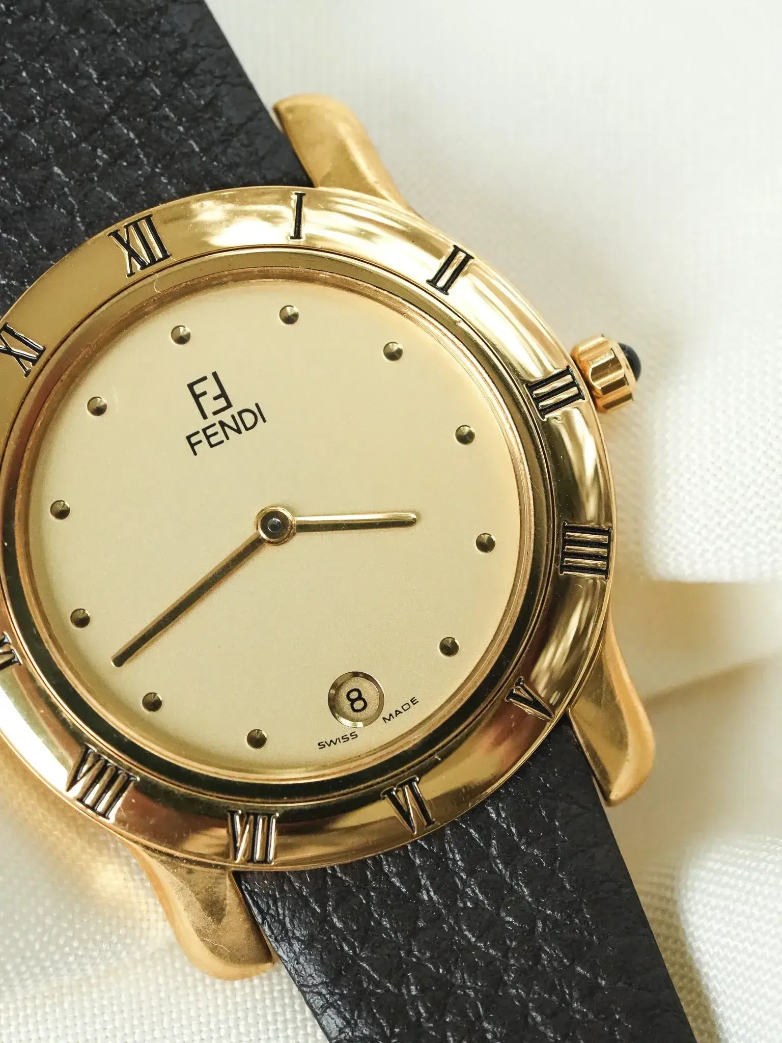 Fendi - Plaqué or Date 6h Cabochon 34mm - 1990s - Atelier Victor