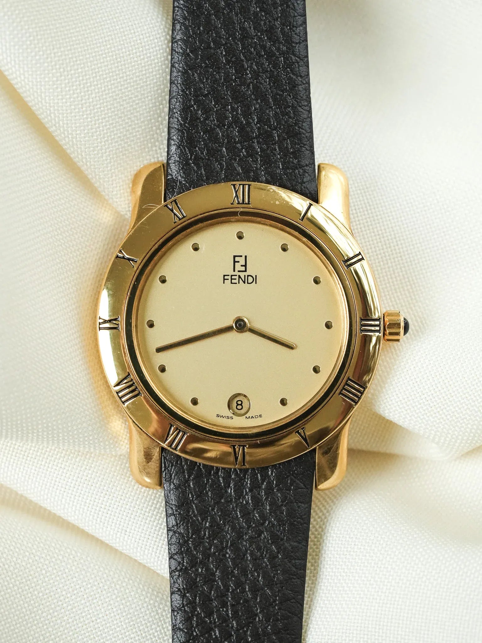Fendi - Plaqué or Date 6h Cabochon 34mm - 1990s - Atelier Victor