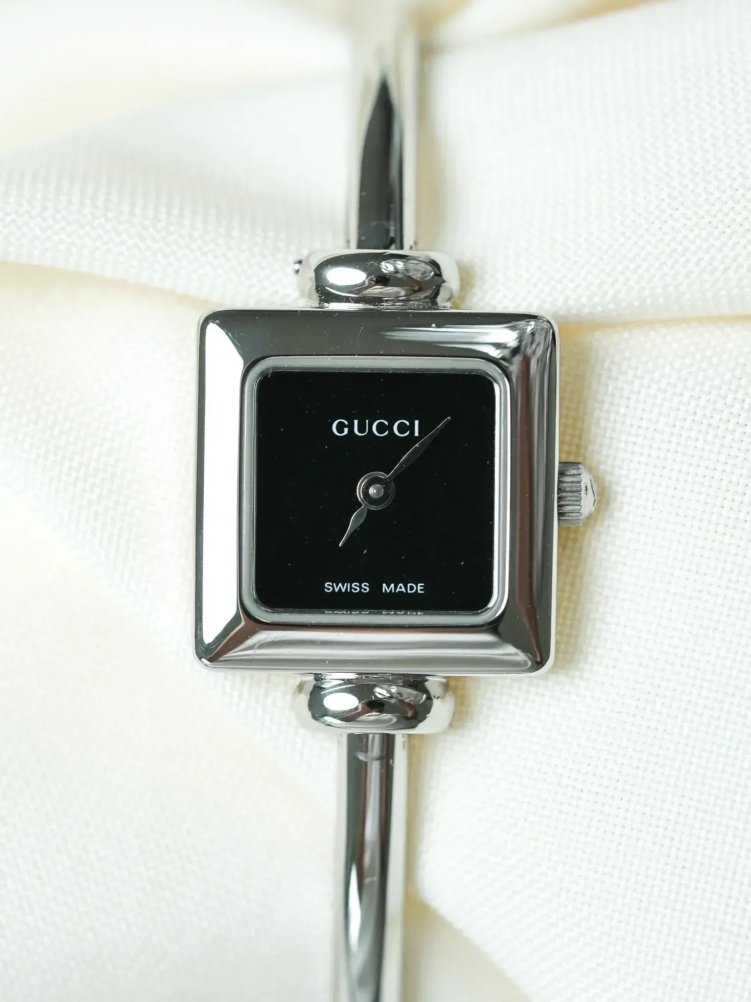 Gucci - Carré Noir Bracelet Jonc Acier - 1990s