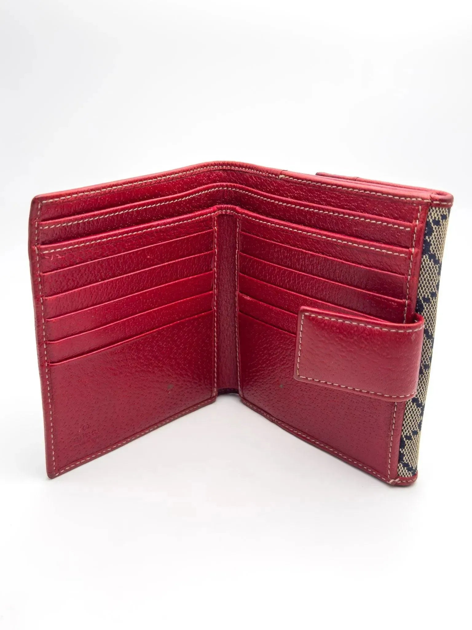 Gucci - Portefeuille en toile GG Bleu Cuir Rouge - Atelier Victor - Vintage Shop