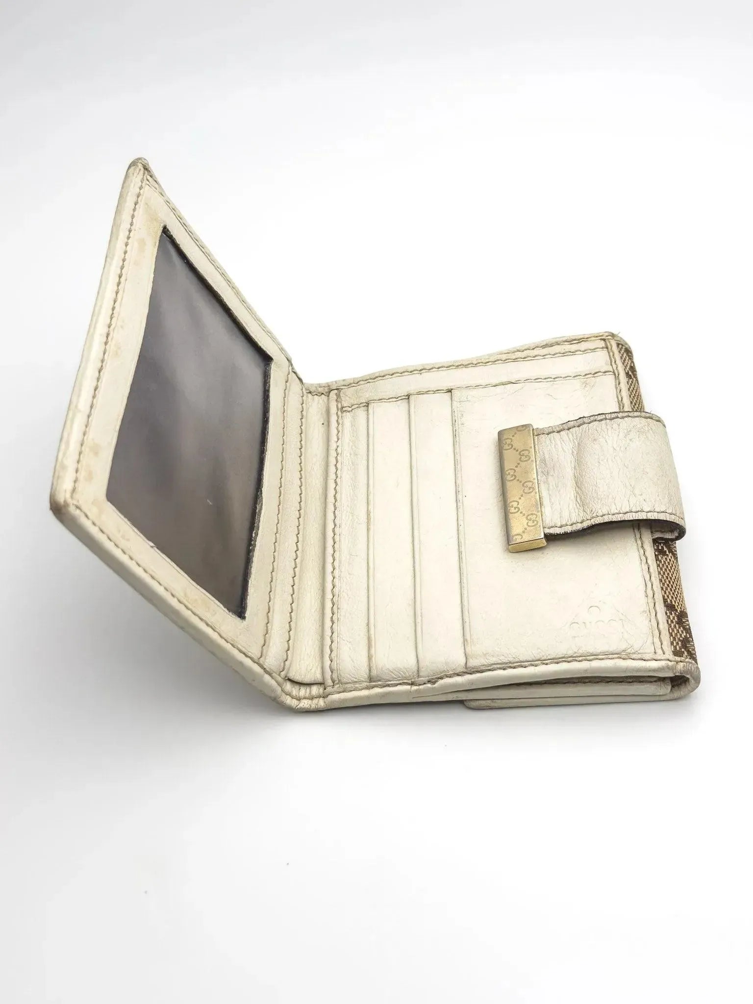 Gucci - Portefeuille en toile GG cuir blanc - Atelier Victor - Vintage Shop